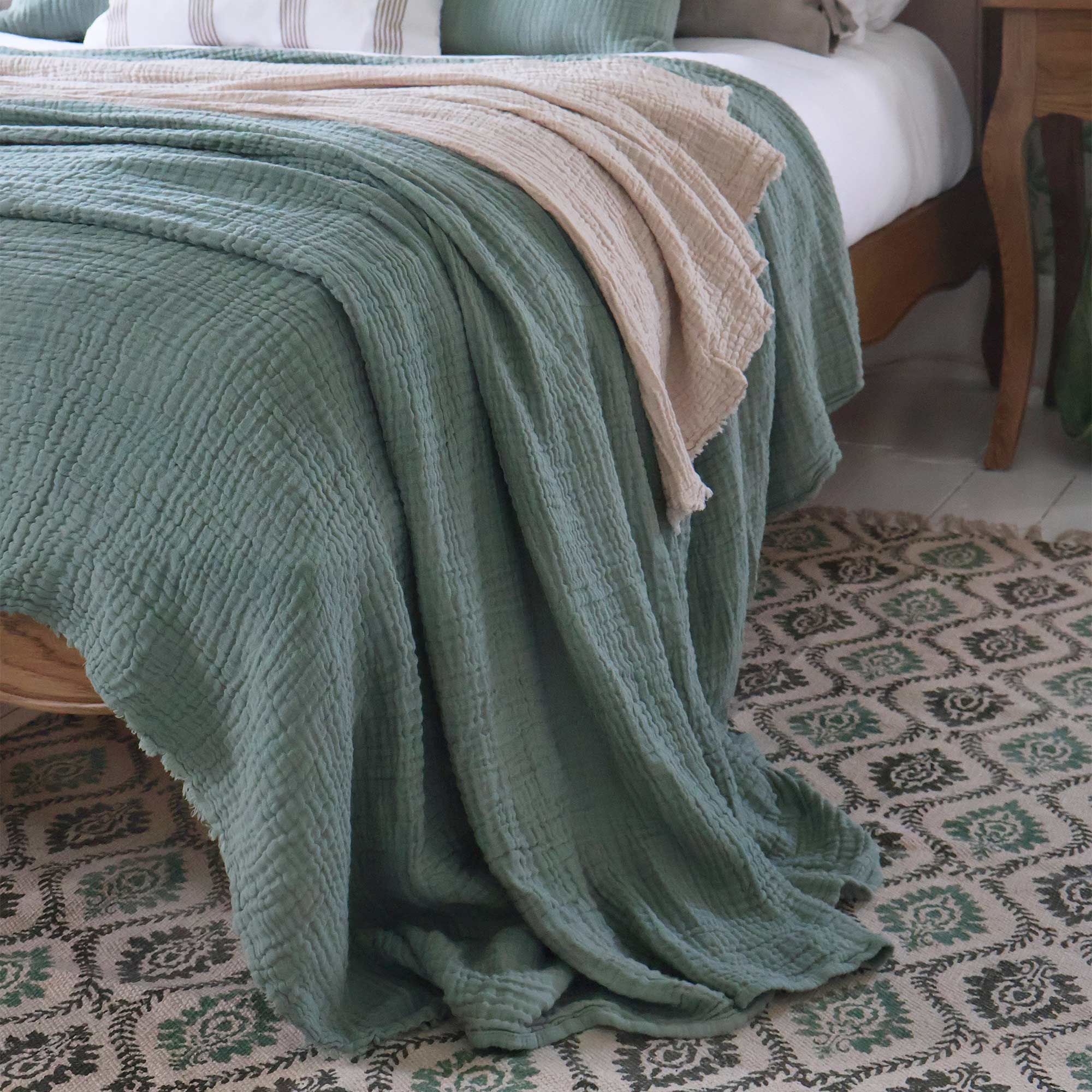Crinkle Throw in Sage Green