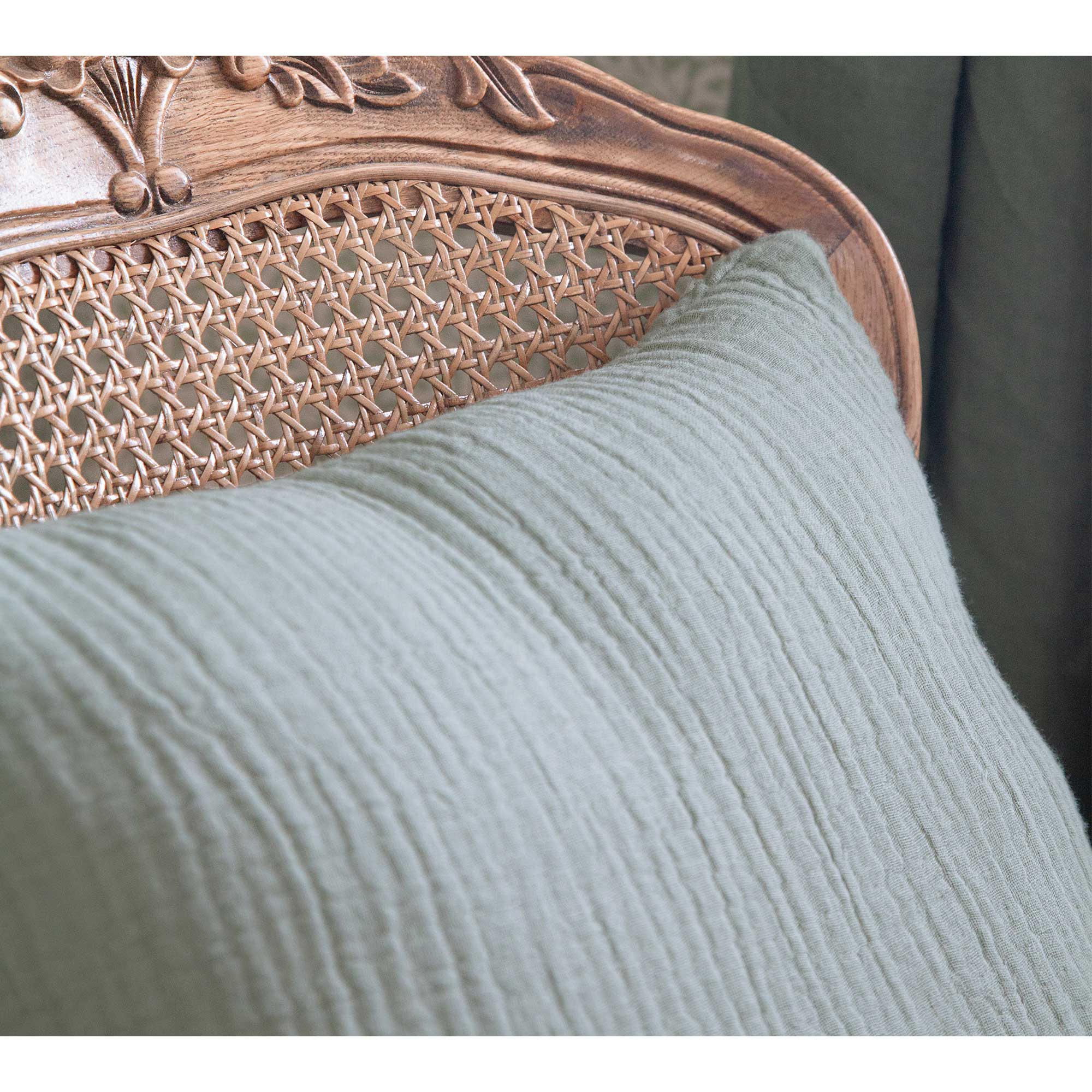 Cotton Muslin Crinkle Cushion in Sage Green