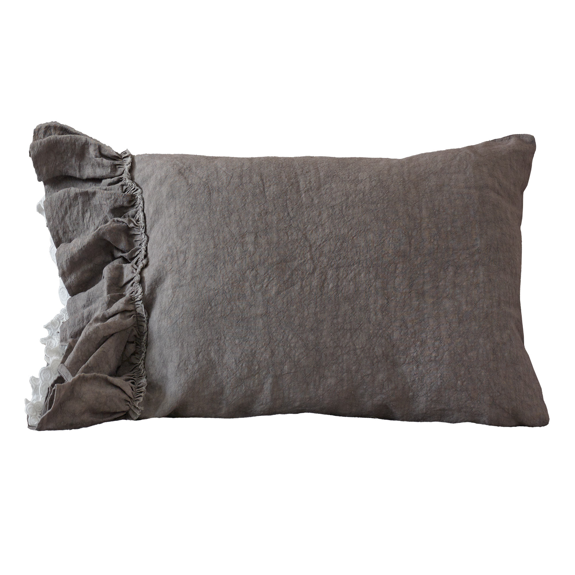 Stonewashed Boudoir Cushion Cover with Double Eyelet Wedding Dress Lace Ruffle Detail