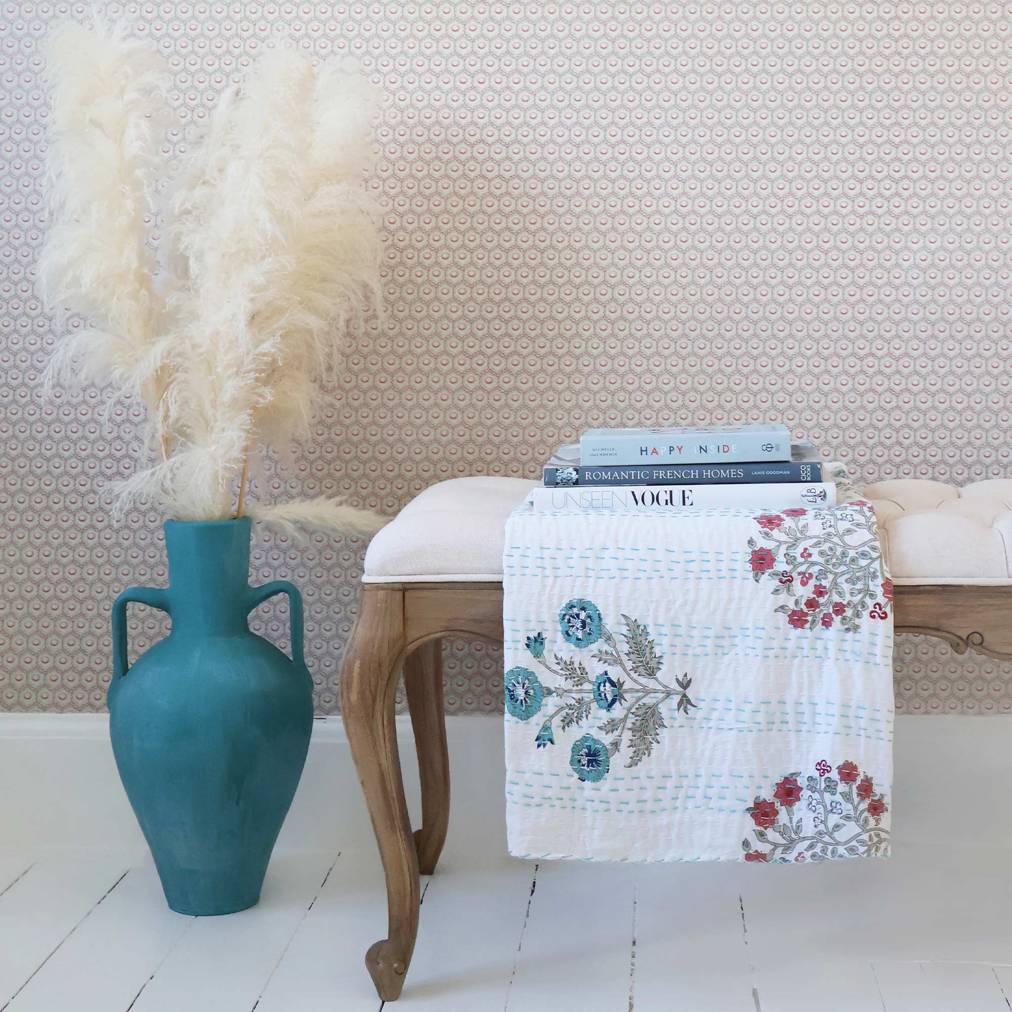Indian Printed Throw in Berry Red and Blue
