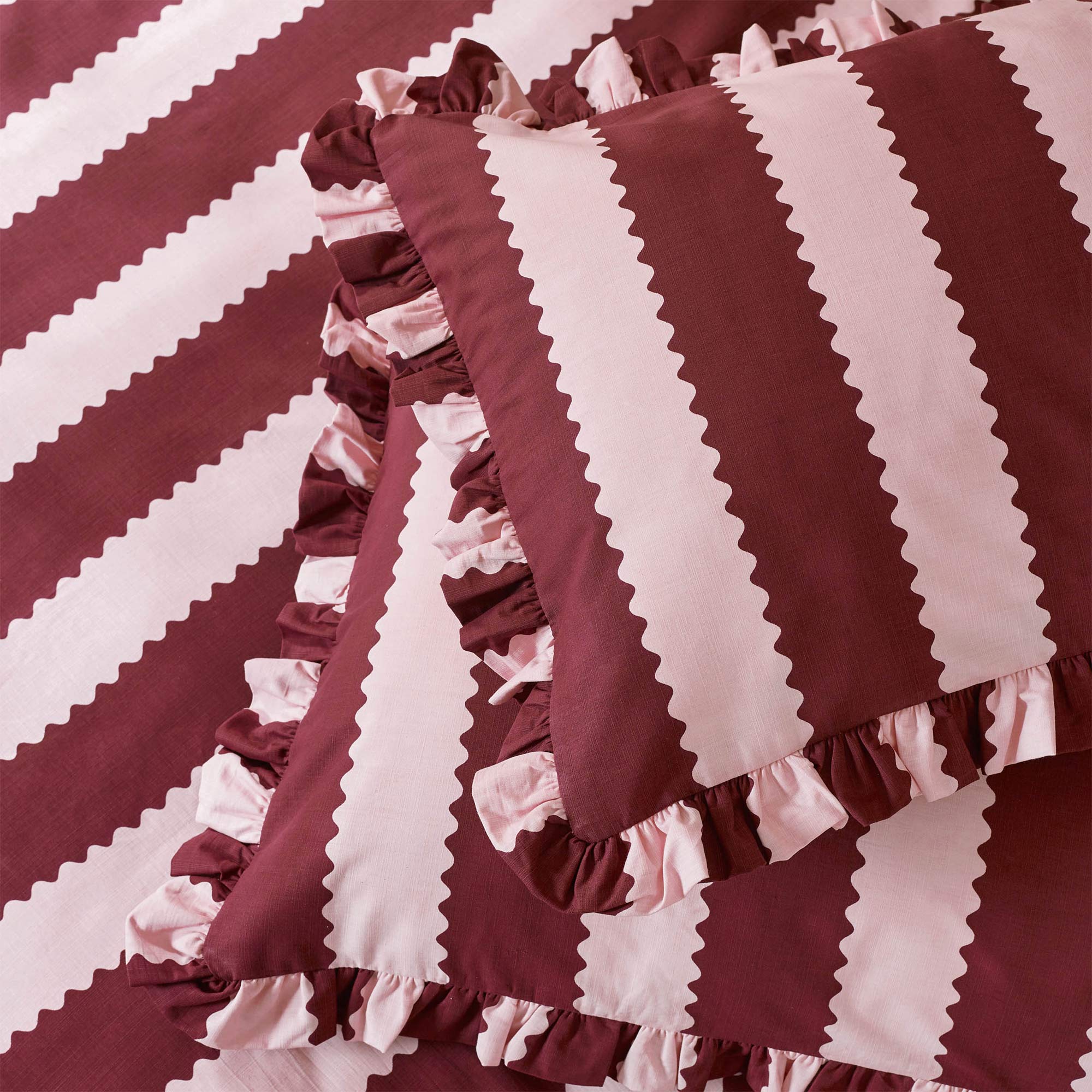 Birdie Stripe Bed Linen in Raspberry Ripple
