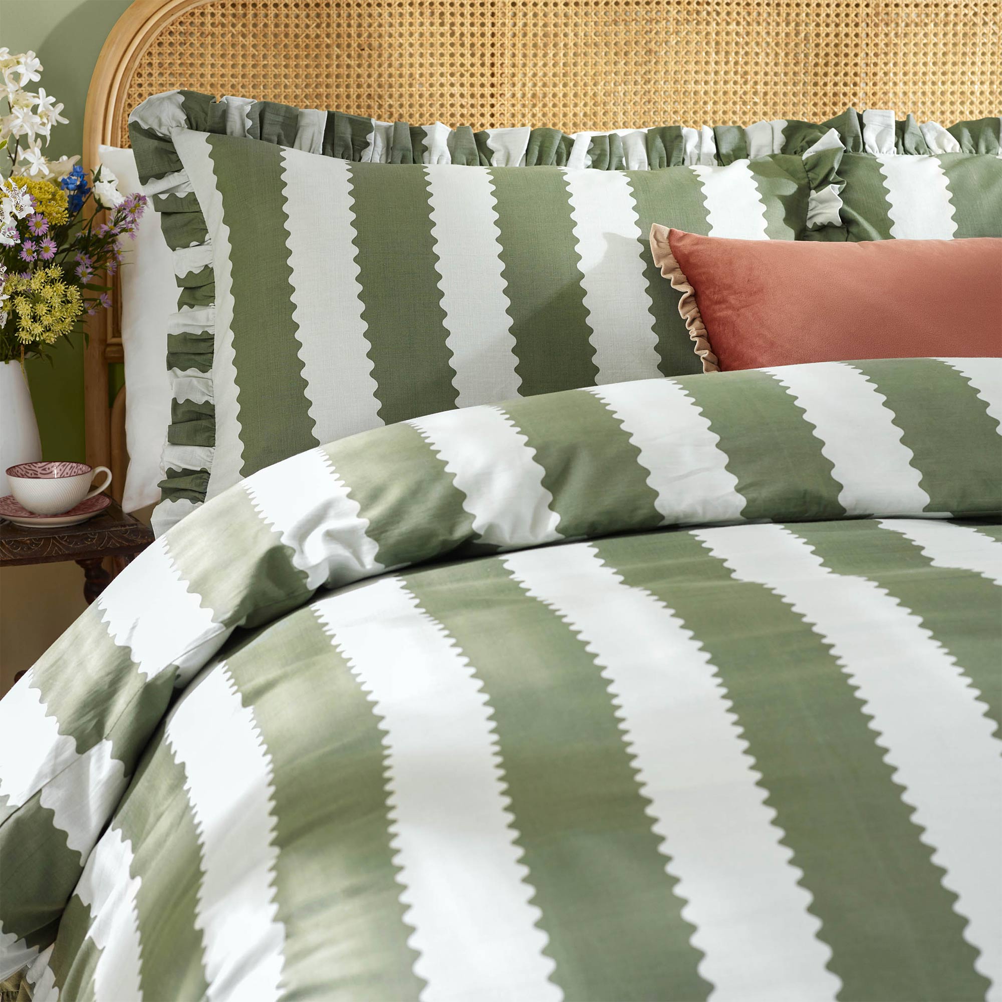Mint and Green Bed Linen Set with Ruffle Trim