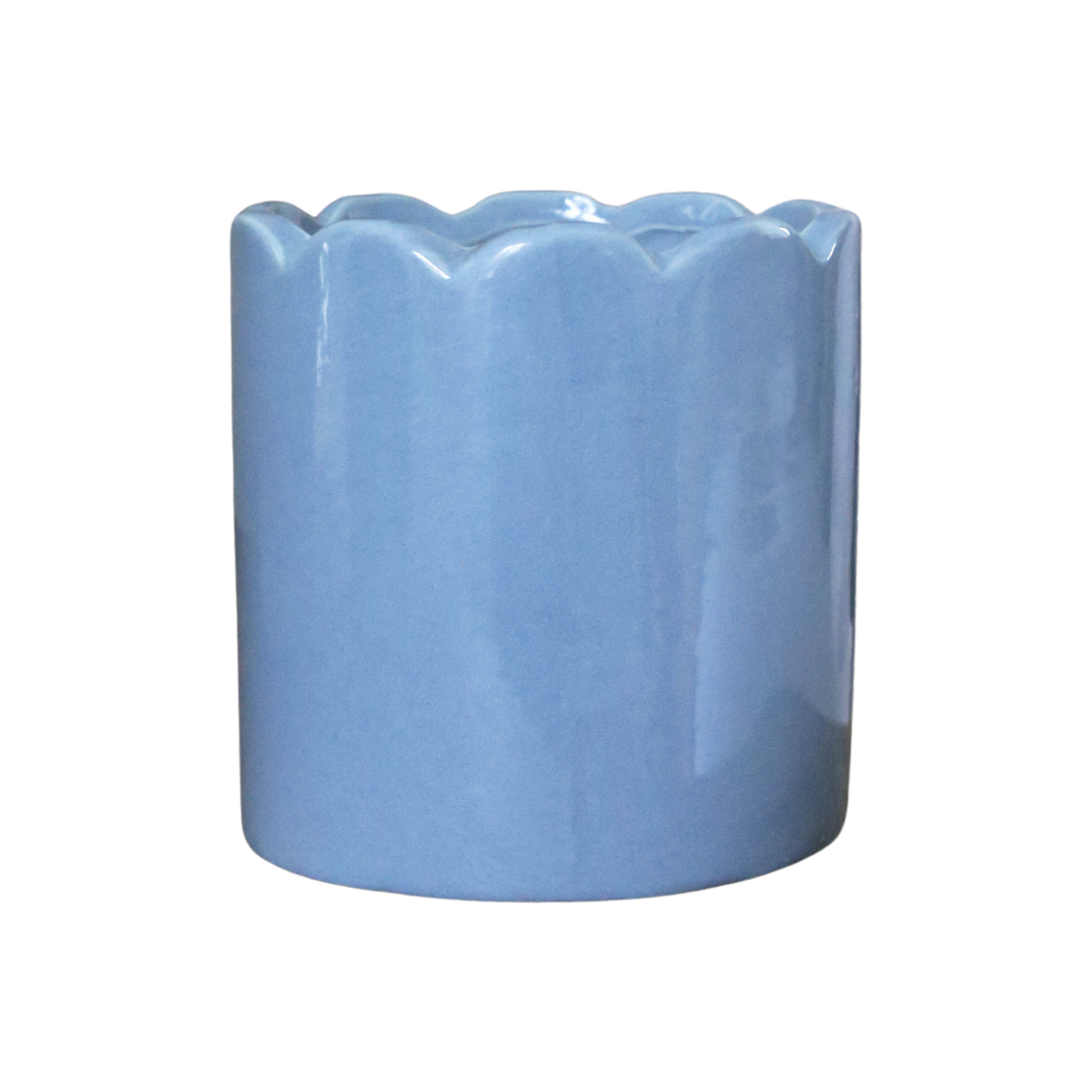 Scalloped Blue Ceramic Candle in Amber & Bergamot