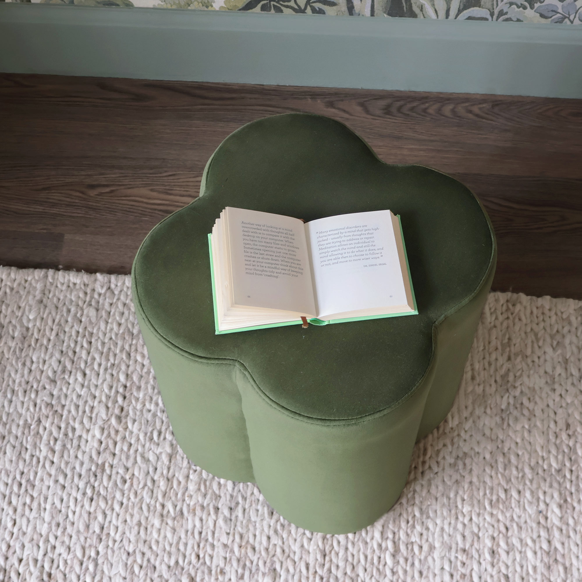 Clover Pouffe in Olive Velvet