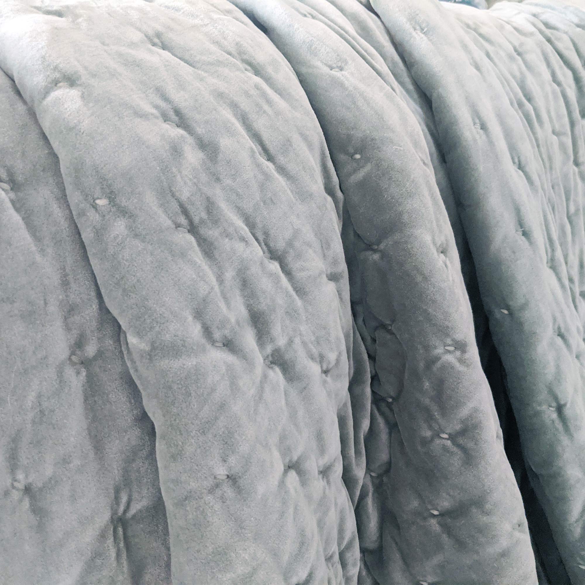 Duck Egg Blue Velvet Quilted Bedspread