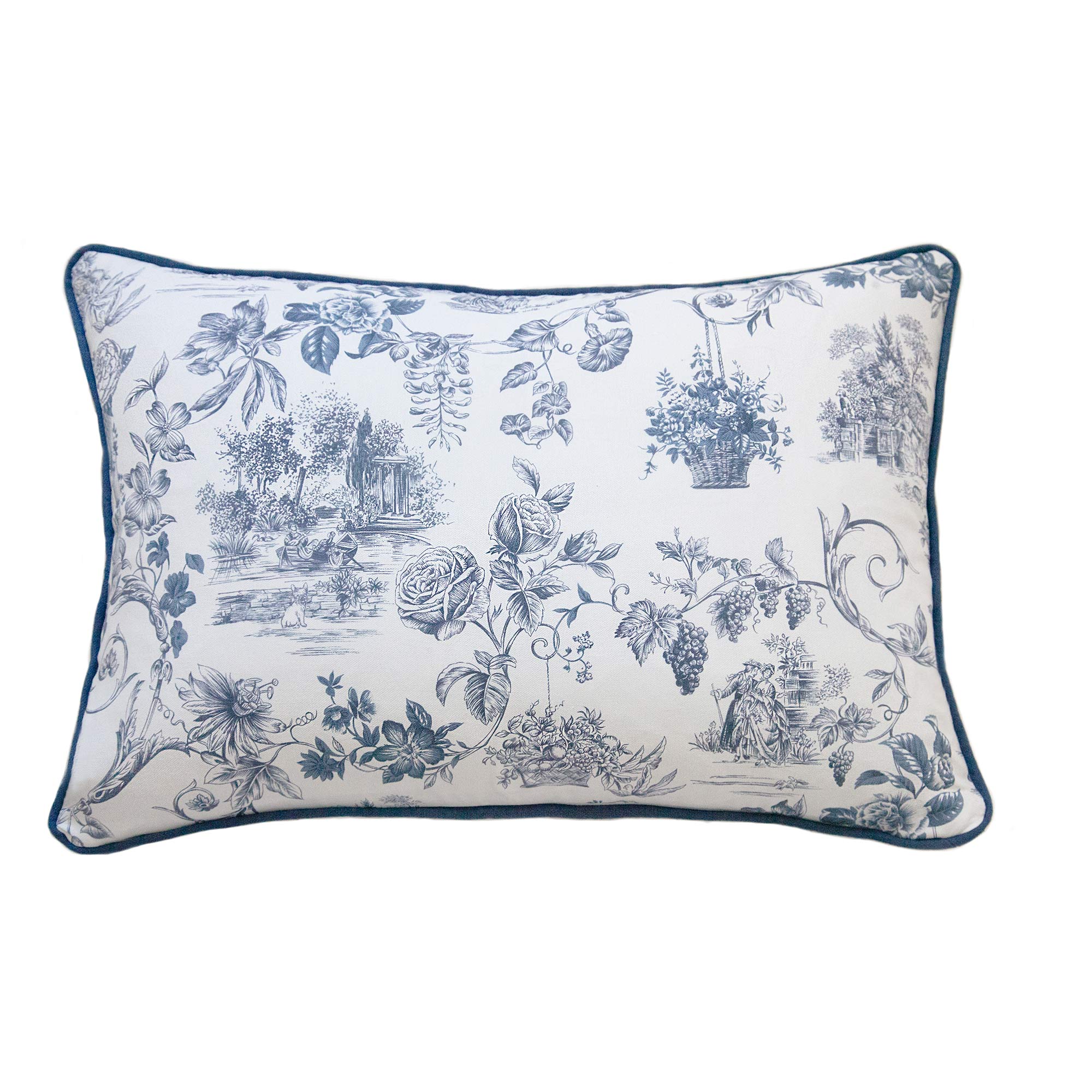 Classic French Toile Design Cushion in Blue and White 