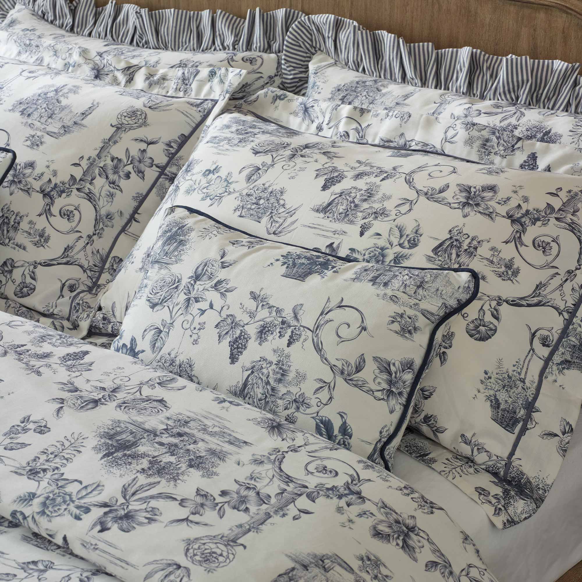 French Toile Blue Cushion