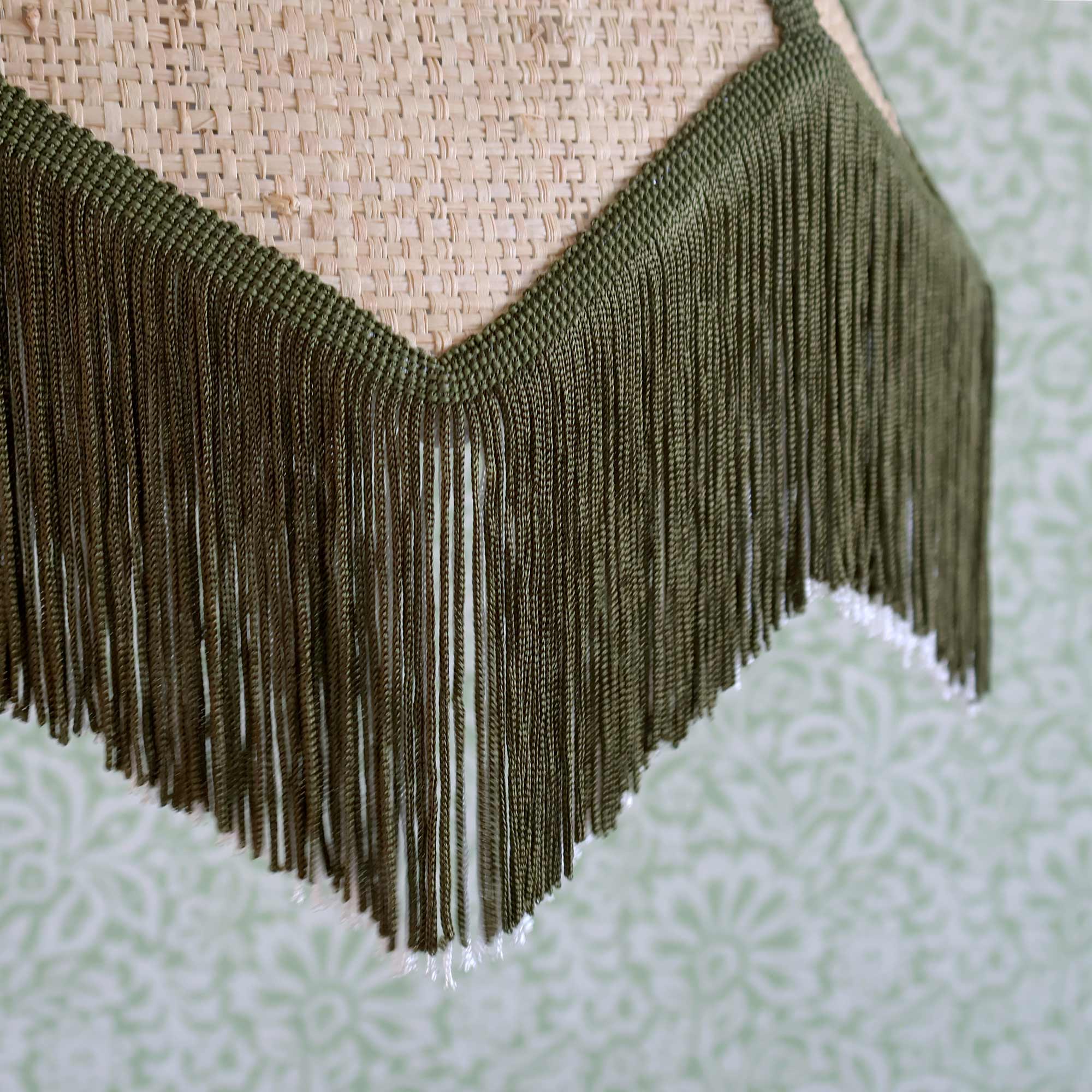 Fringed Rattan Pendant Light in Green