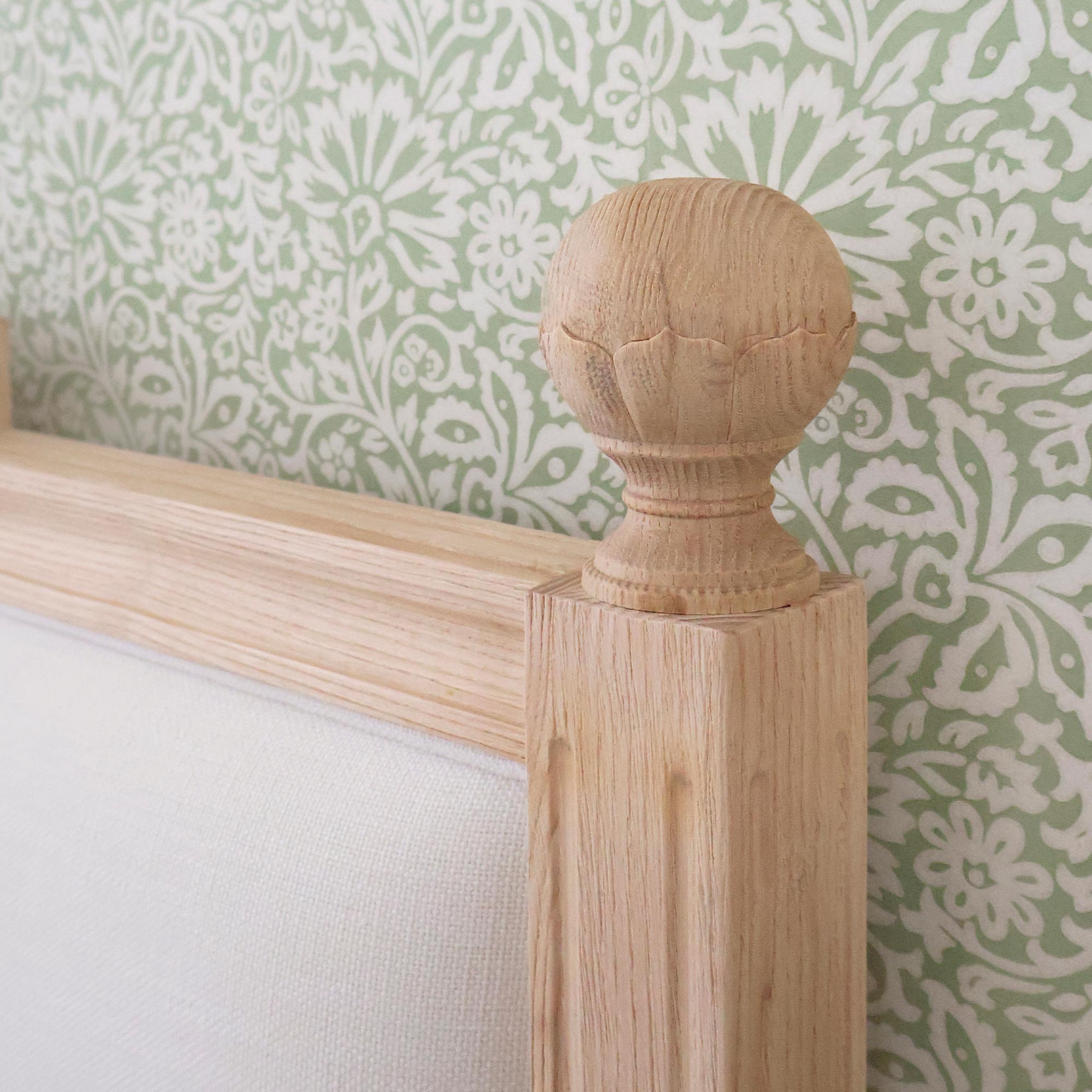 Gustavian Light Wood Upholstered Bed with Low Footboard