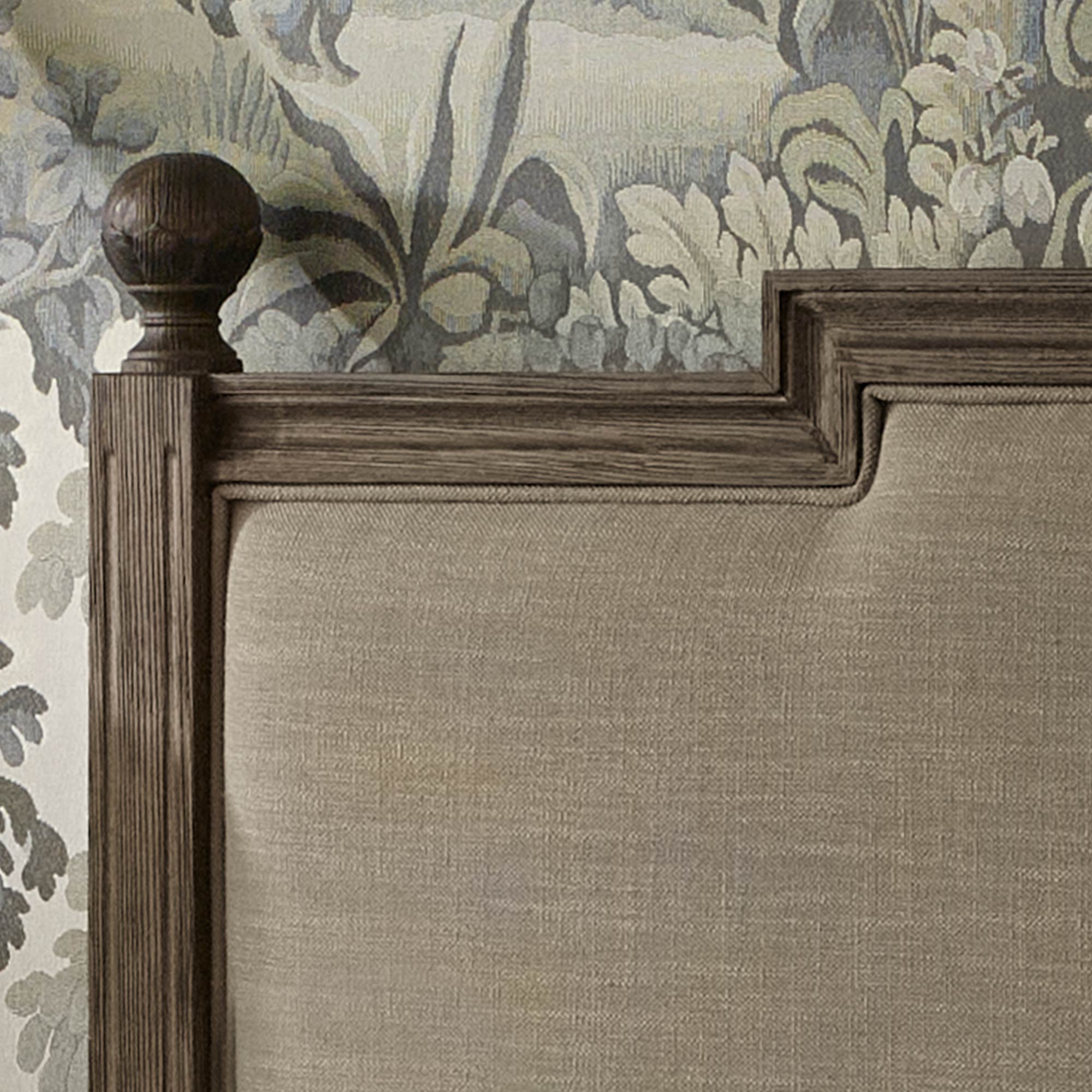 Gustavian Dark Wood Upholstered Bed with Low Footboard