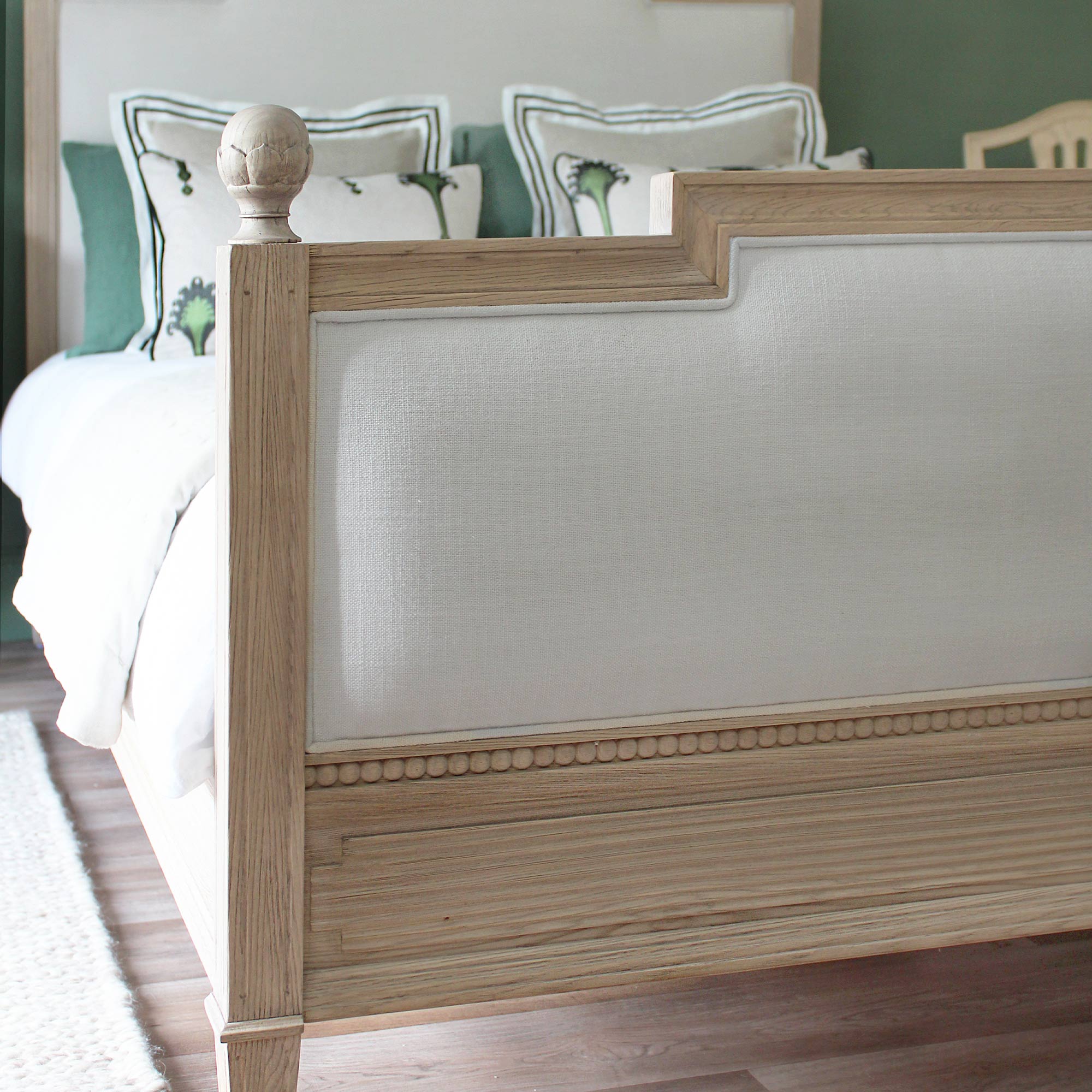 Gustavian Light Wood Upholstered Bed