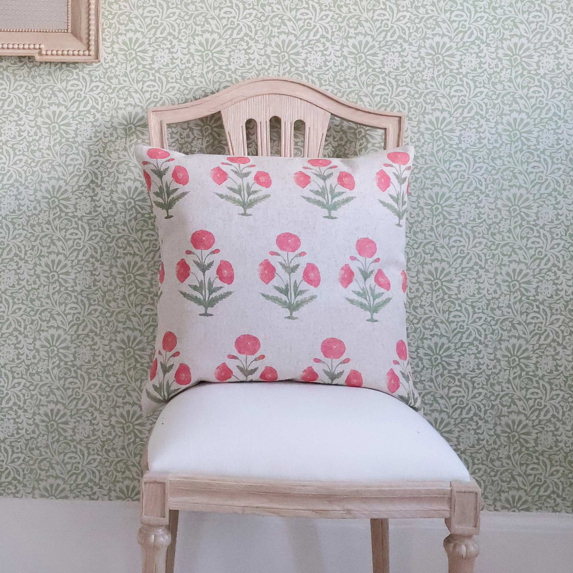 Handblock Poppy Cushion