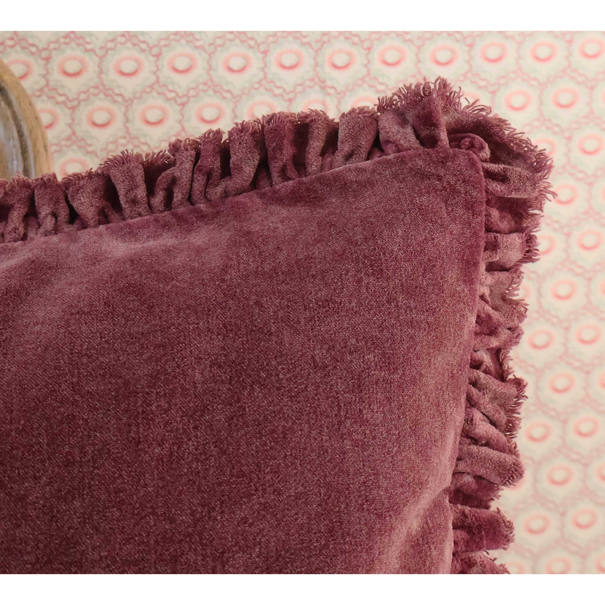 Square Cotton Velvet Bedroom Cushion in Berry Red 