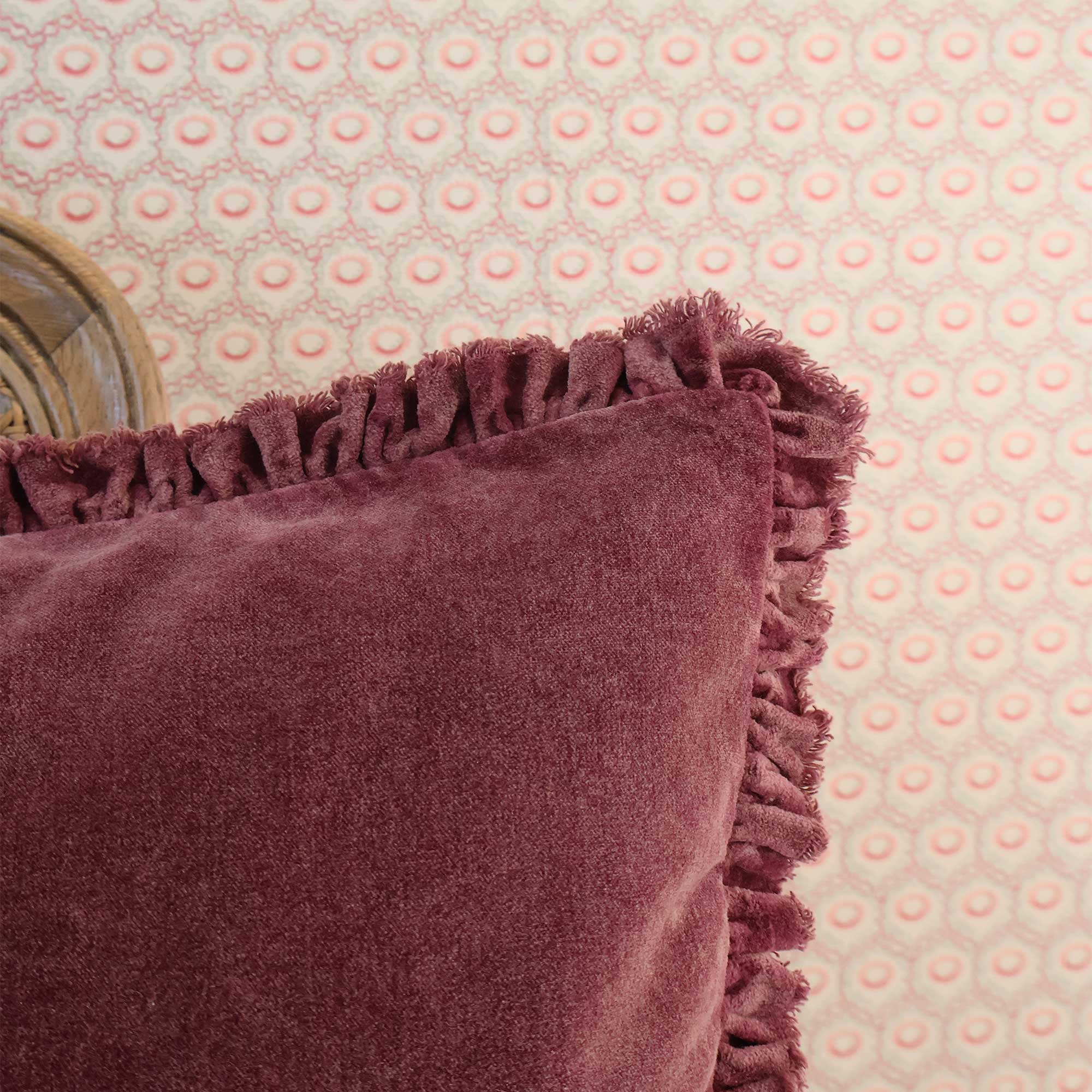 Hedgerow Berries Velvet Ruffle Cushion