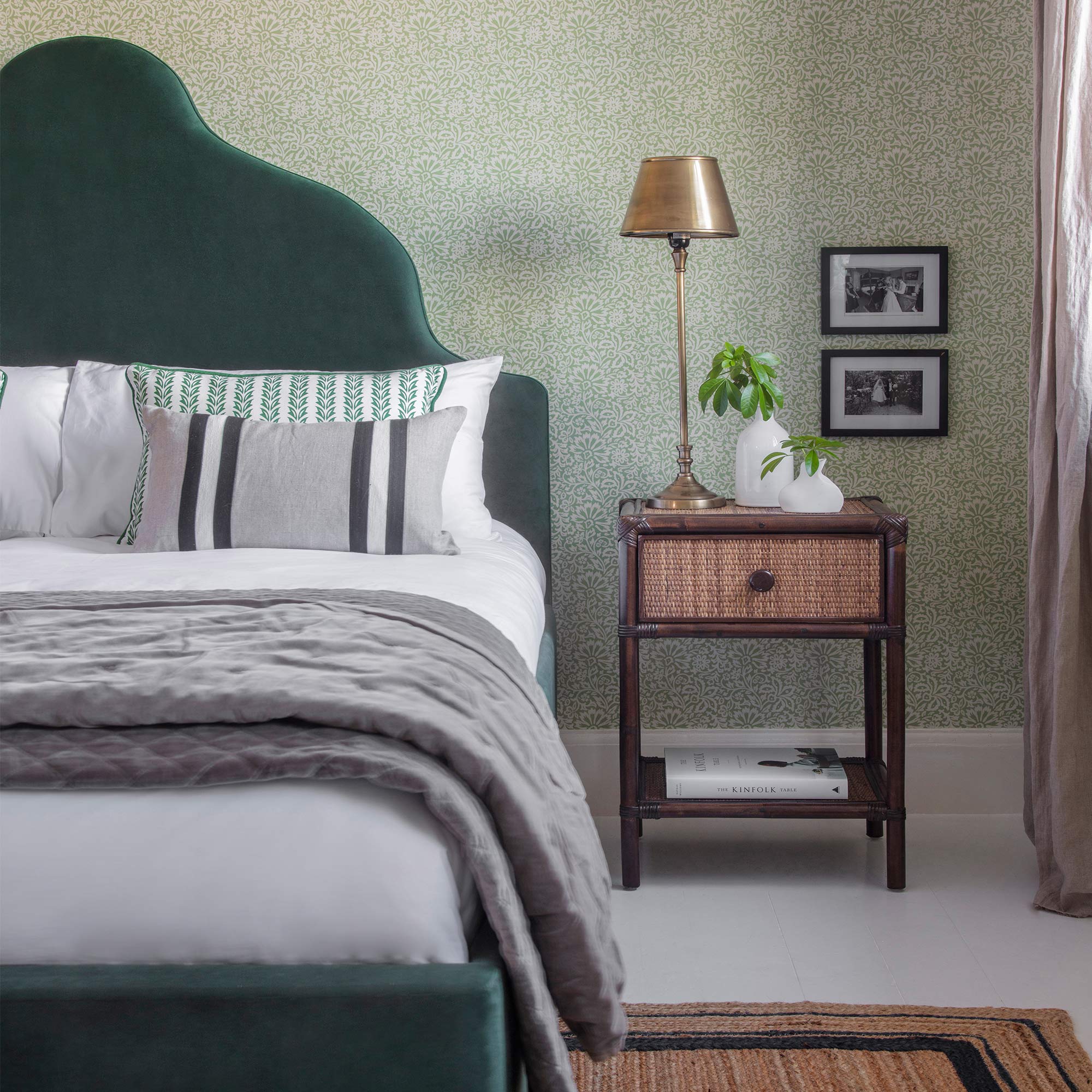 Hunter Green Velvet Upholstered Bed