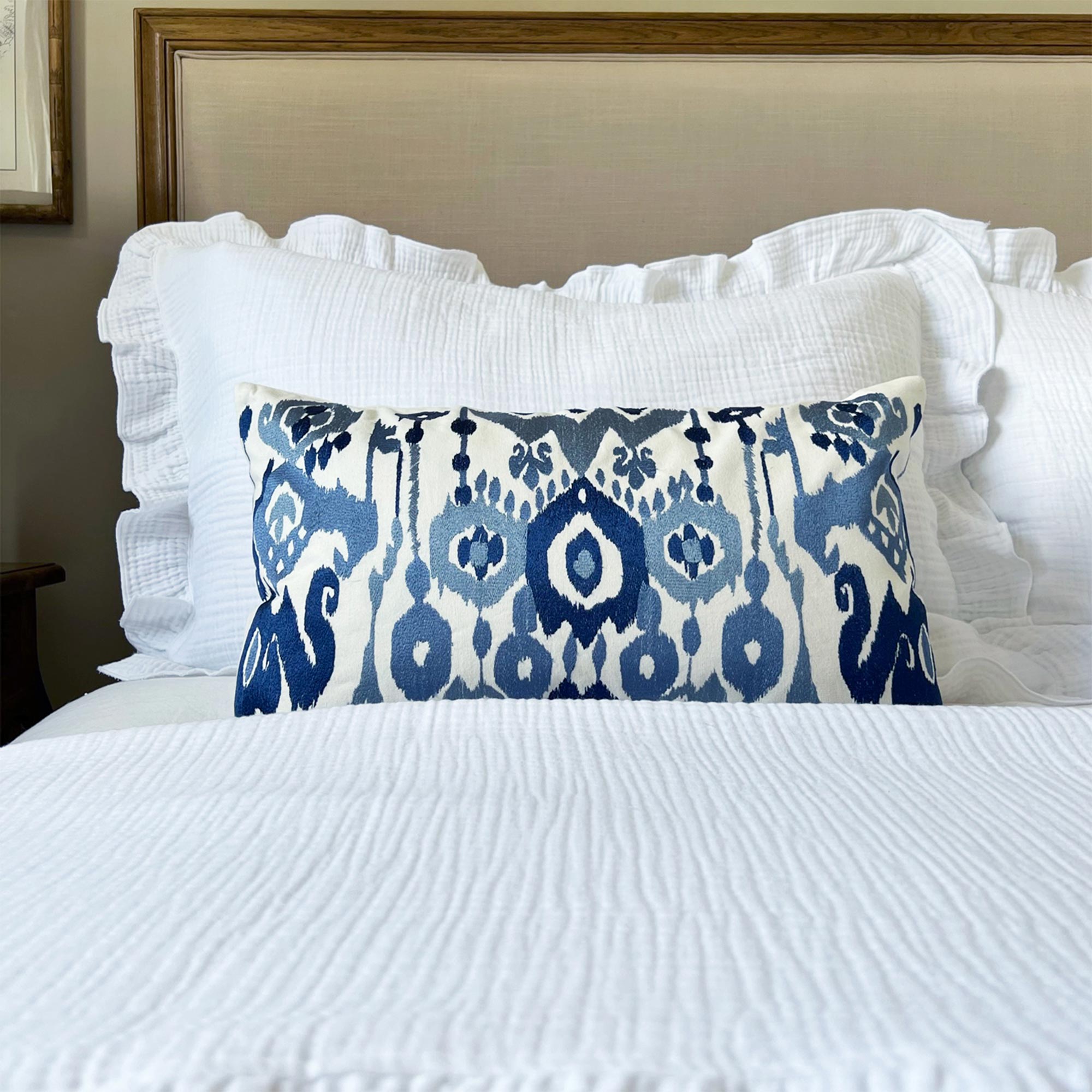 Ikat Embroidered Blue Cushion