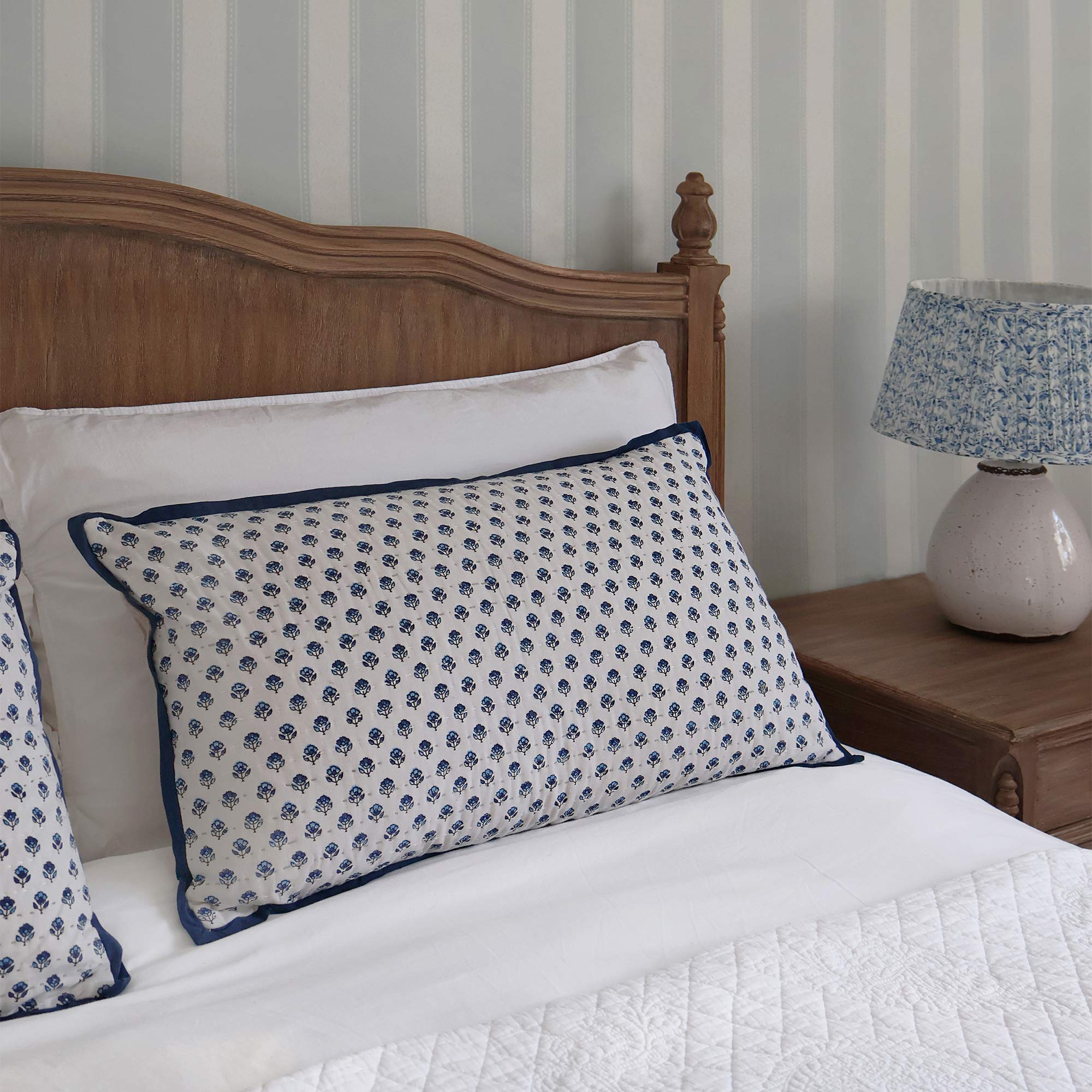 Indigo Flowers Cotton Cushion