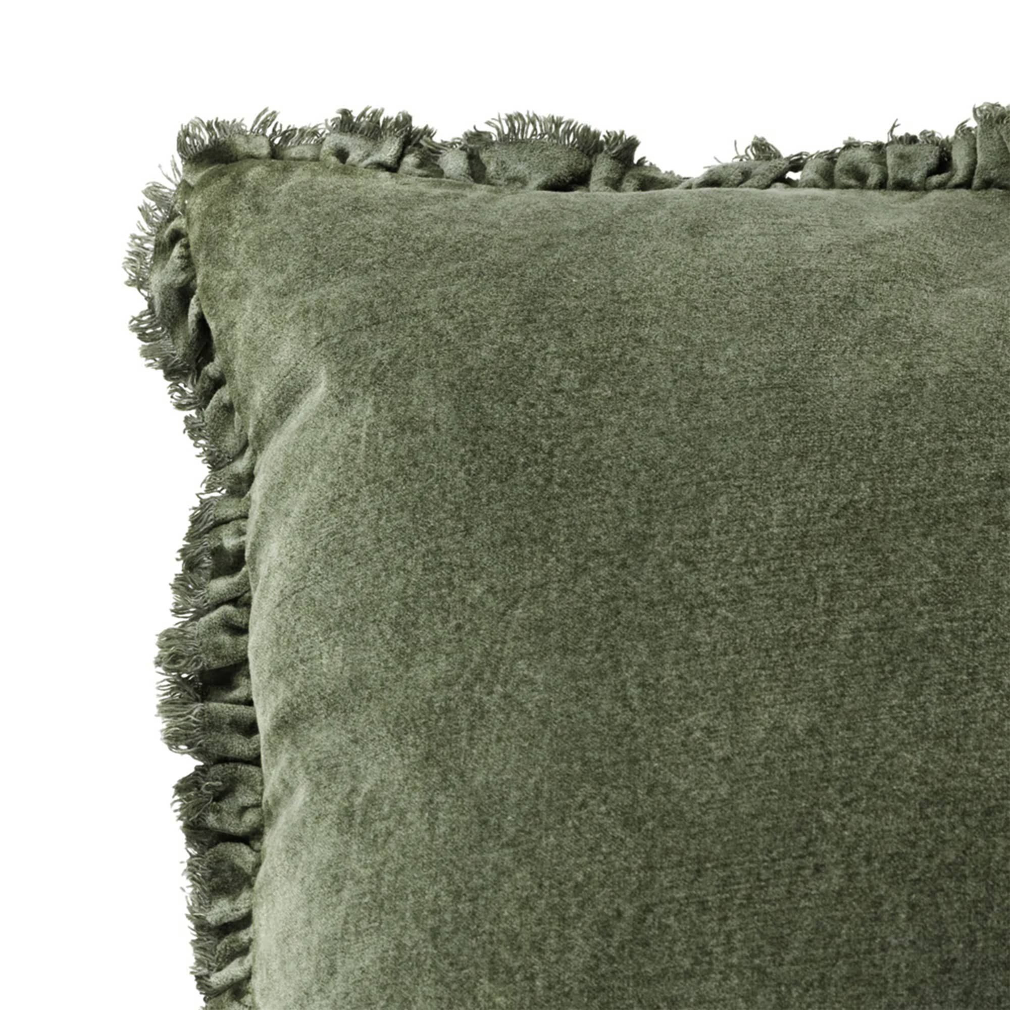 Lara Ruffled Velvet Cushion in Moss Green