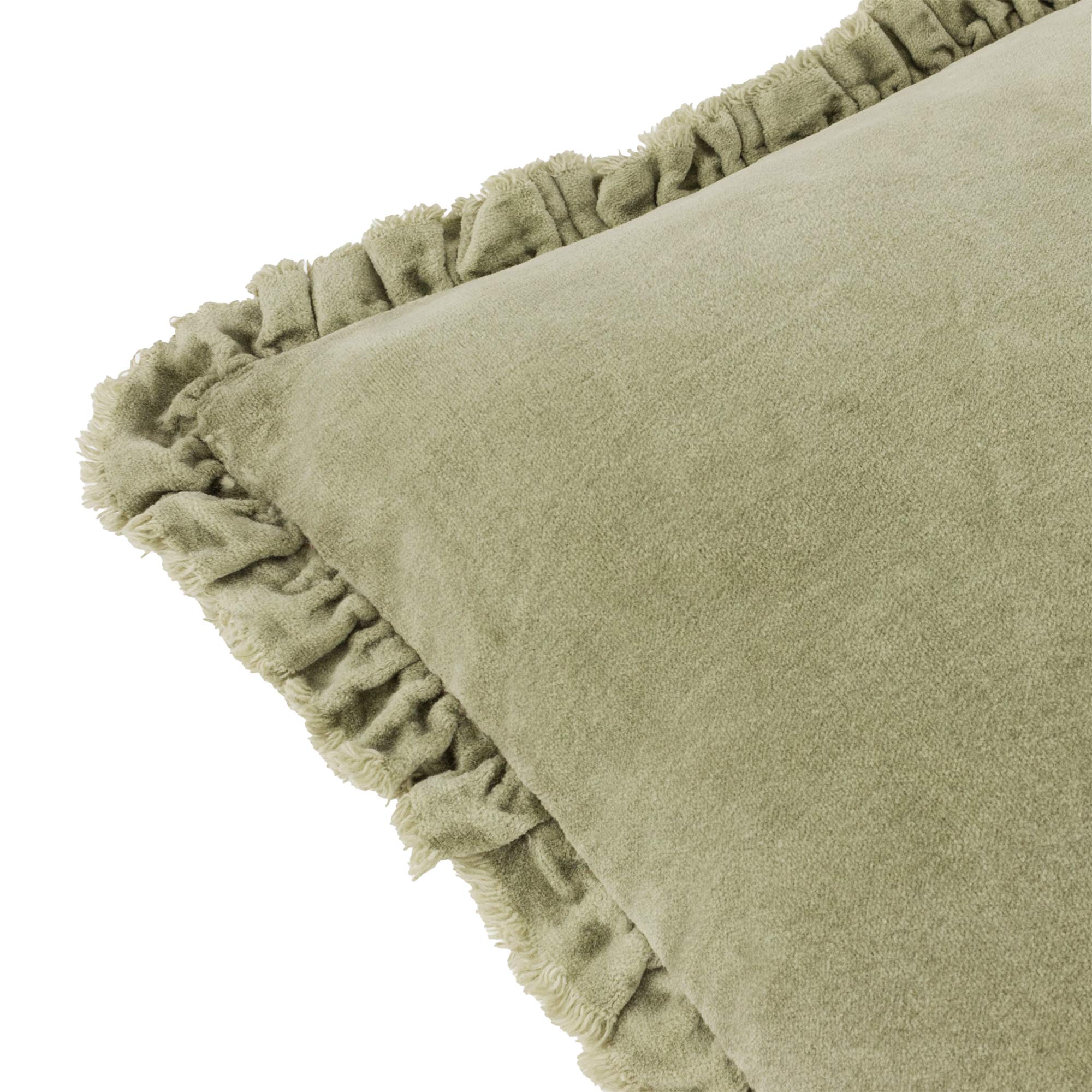Lara Ruffled Velvet Cushion in Sage
