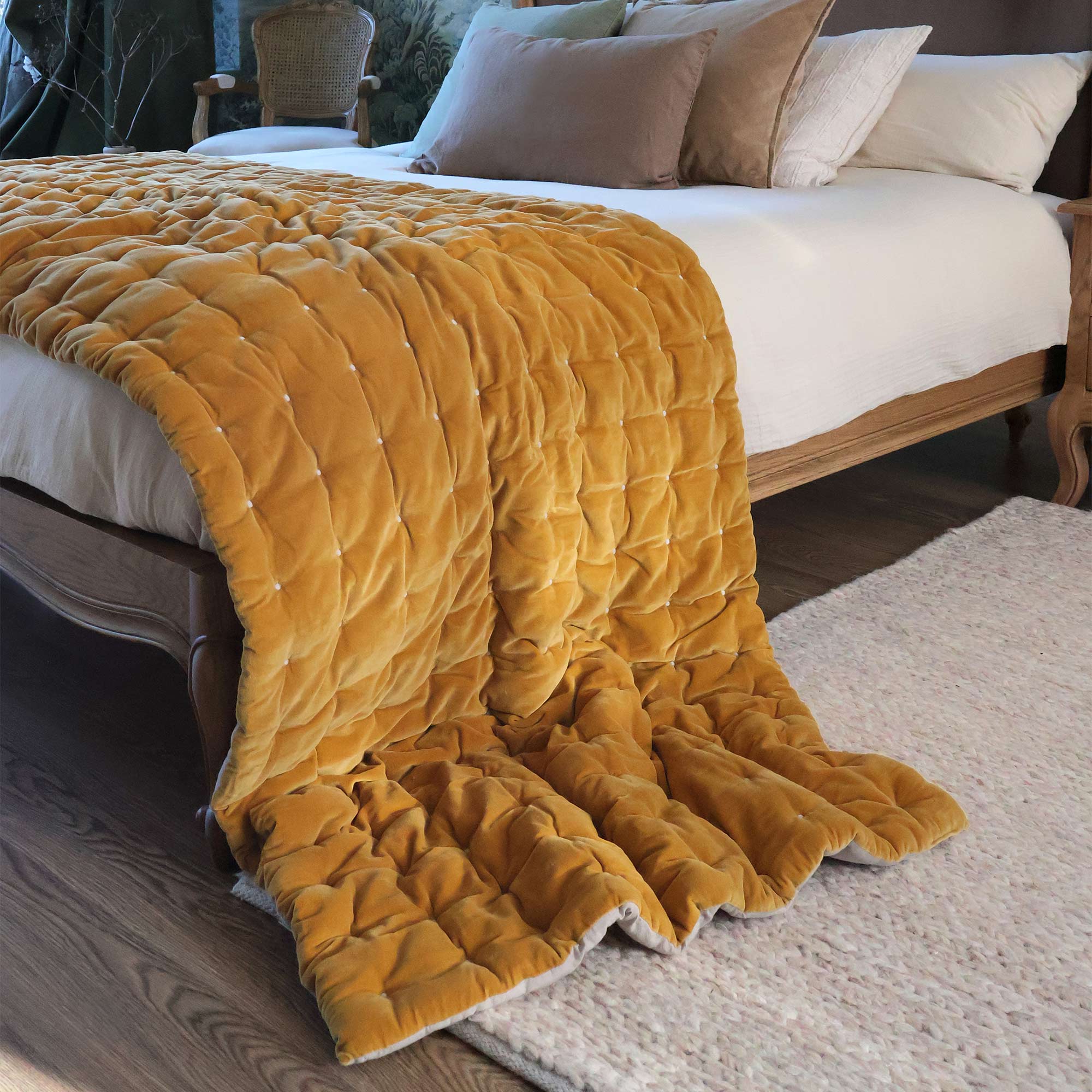 Quilted Bed Runner in Mustard Yellow with Plain Reverse