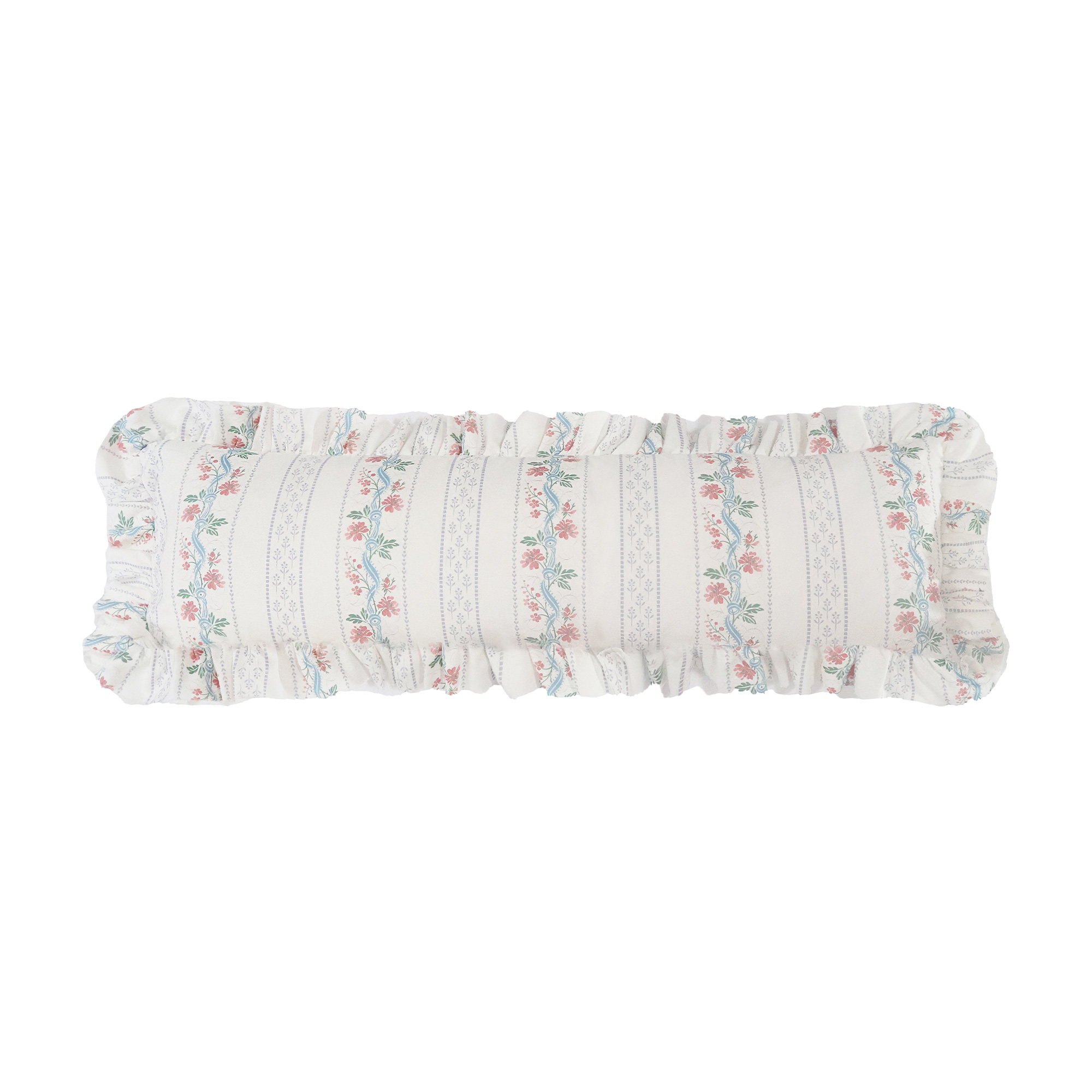 Floral Cushion with Trimmed Edge in White, Blue and Purple
