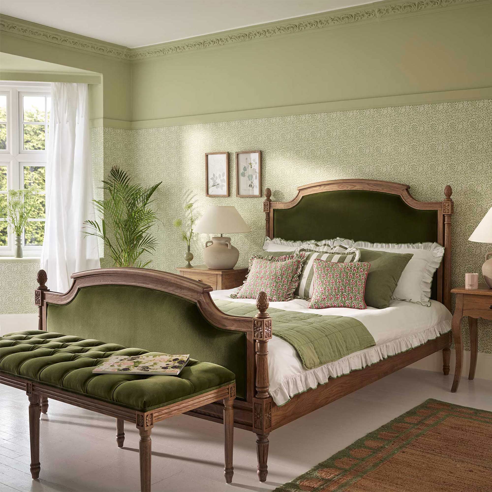 Love Story Olive Green Velvet Bench