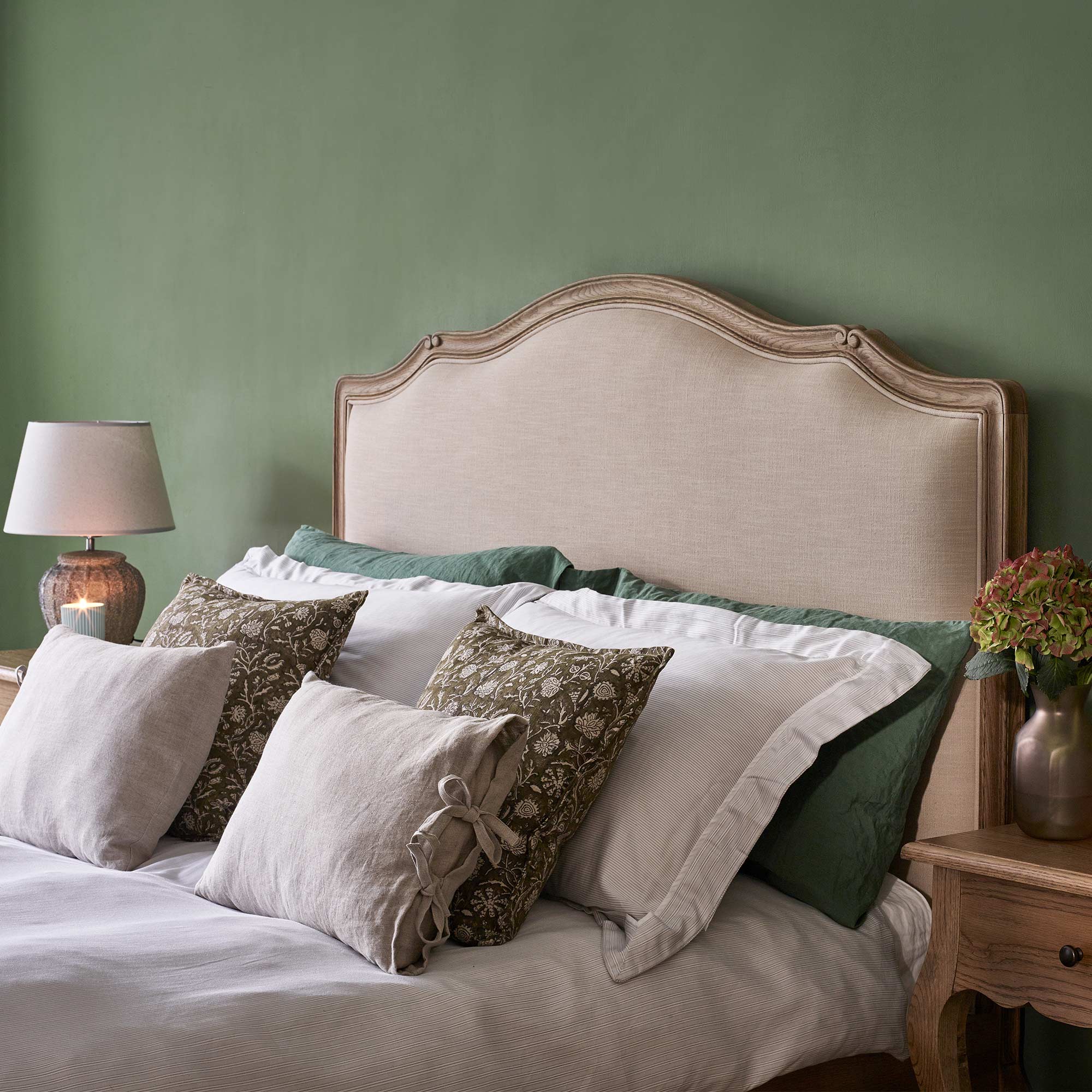 Love Story Natural Upholstered Bed in Oatmeal Linen