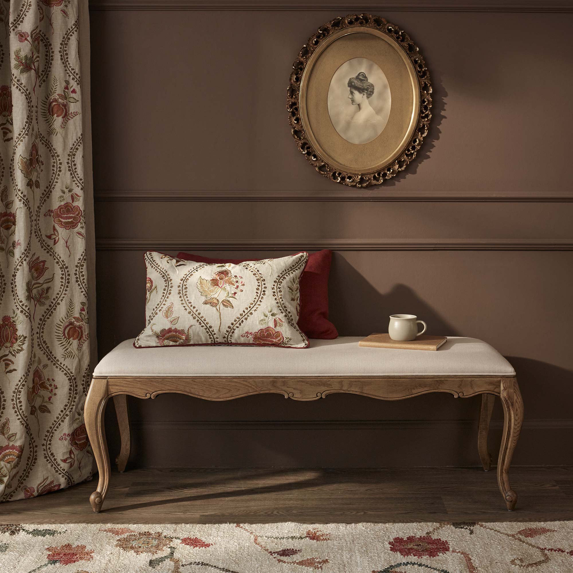 light oak with ivory linen bench 