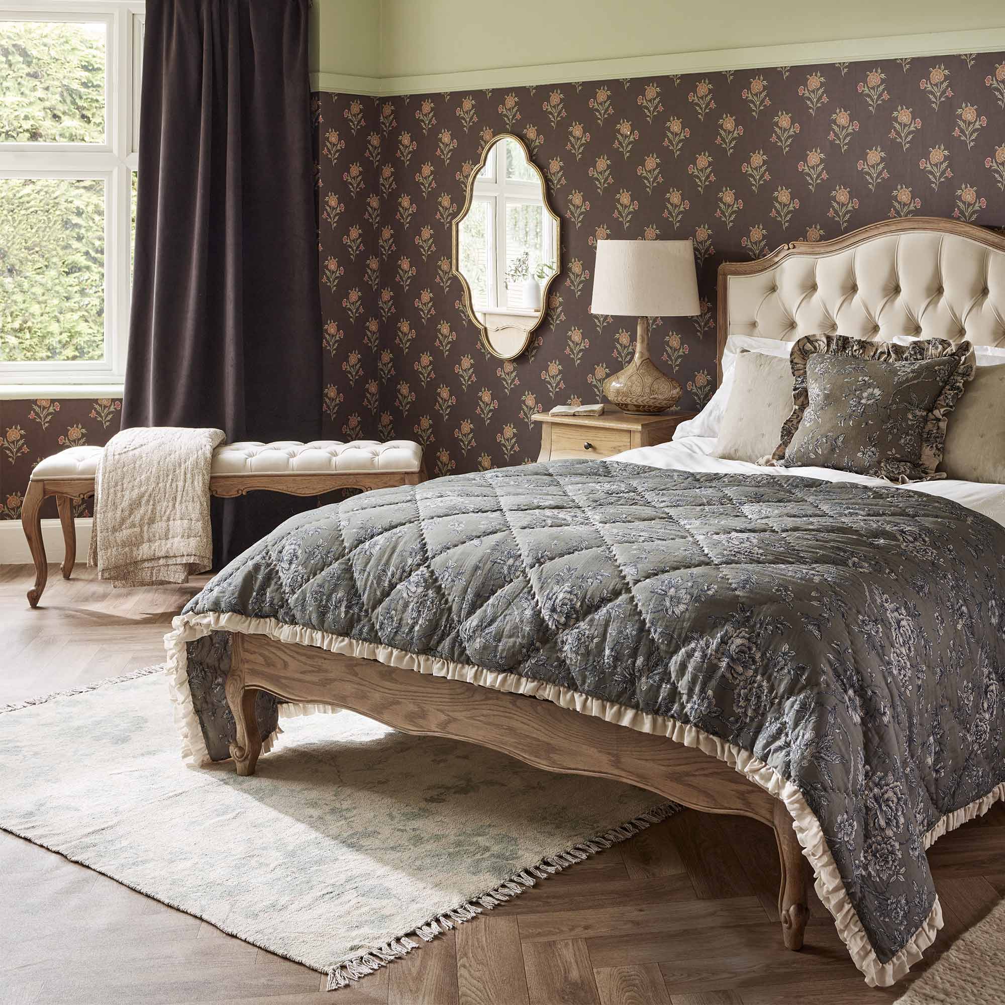 Love Story Taupe Velvet Bench