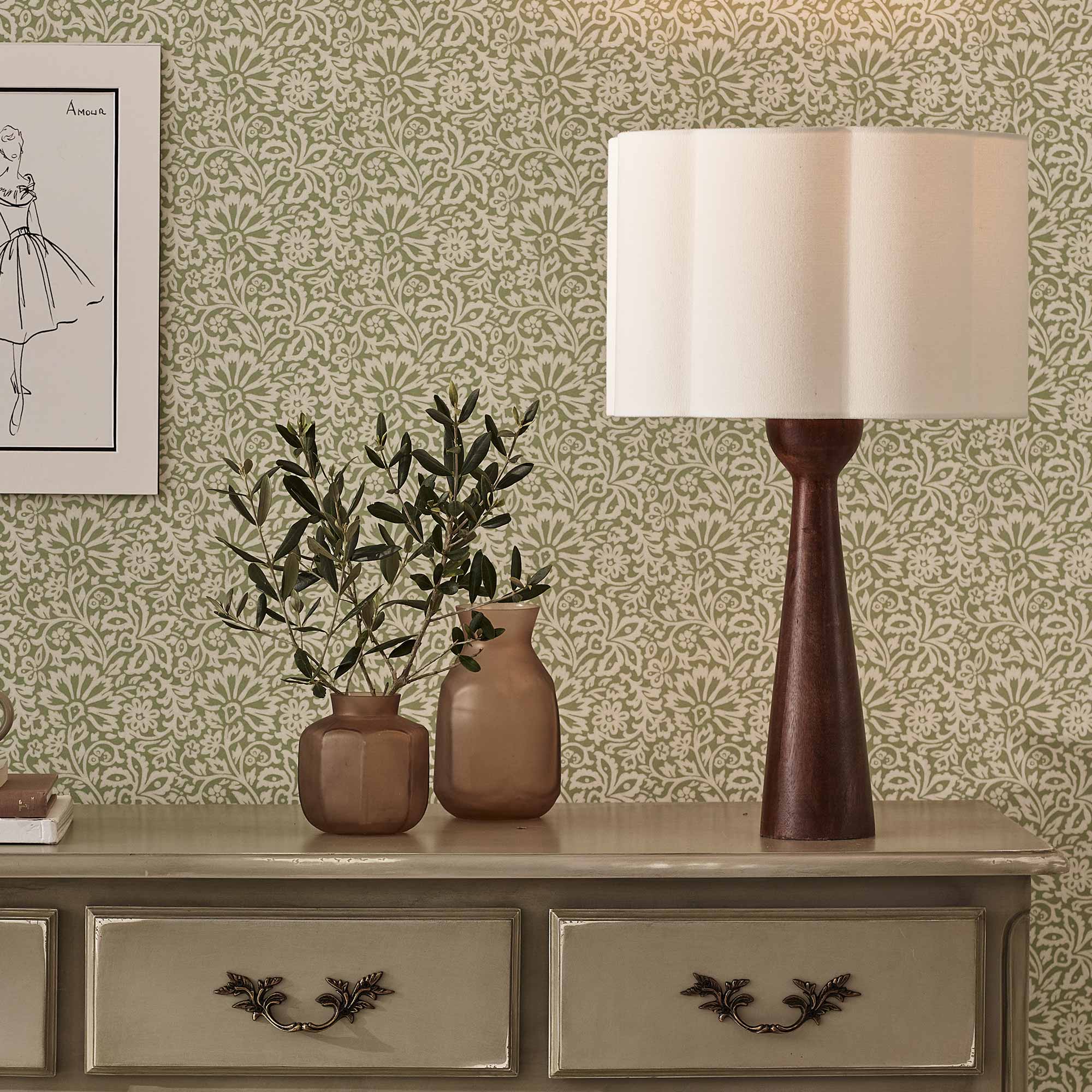 Wooden Abstract Lamp with Scalloped light Cotton lamp Shade