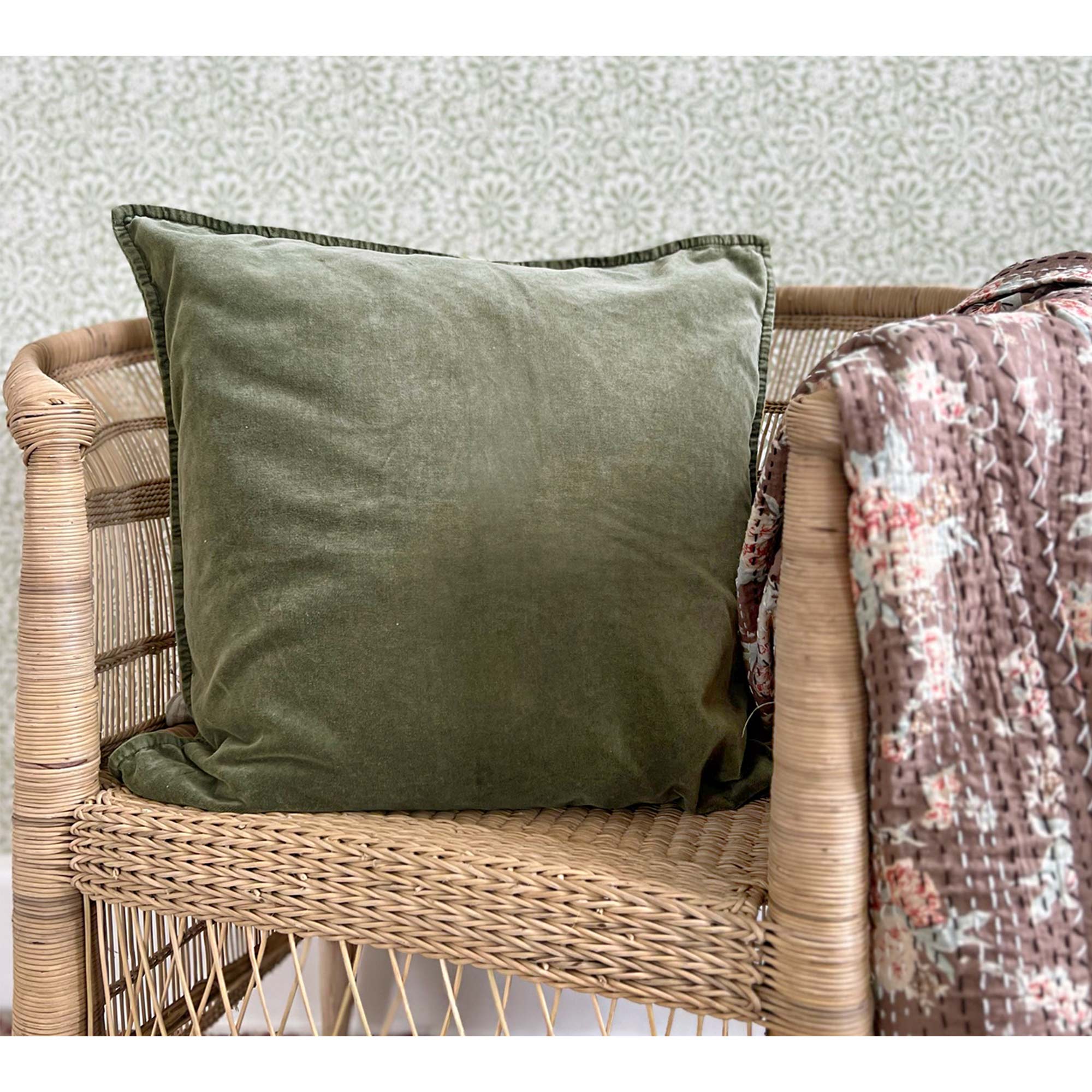 Supersoft Velvet Cushion with Flat Edge Piping in Green