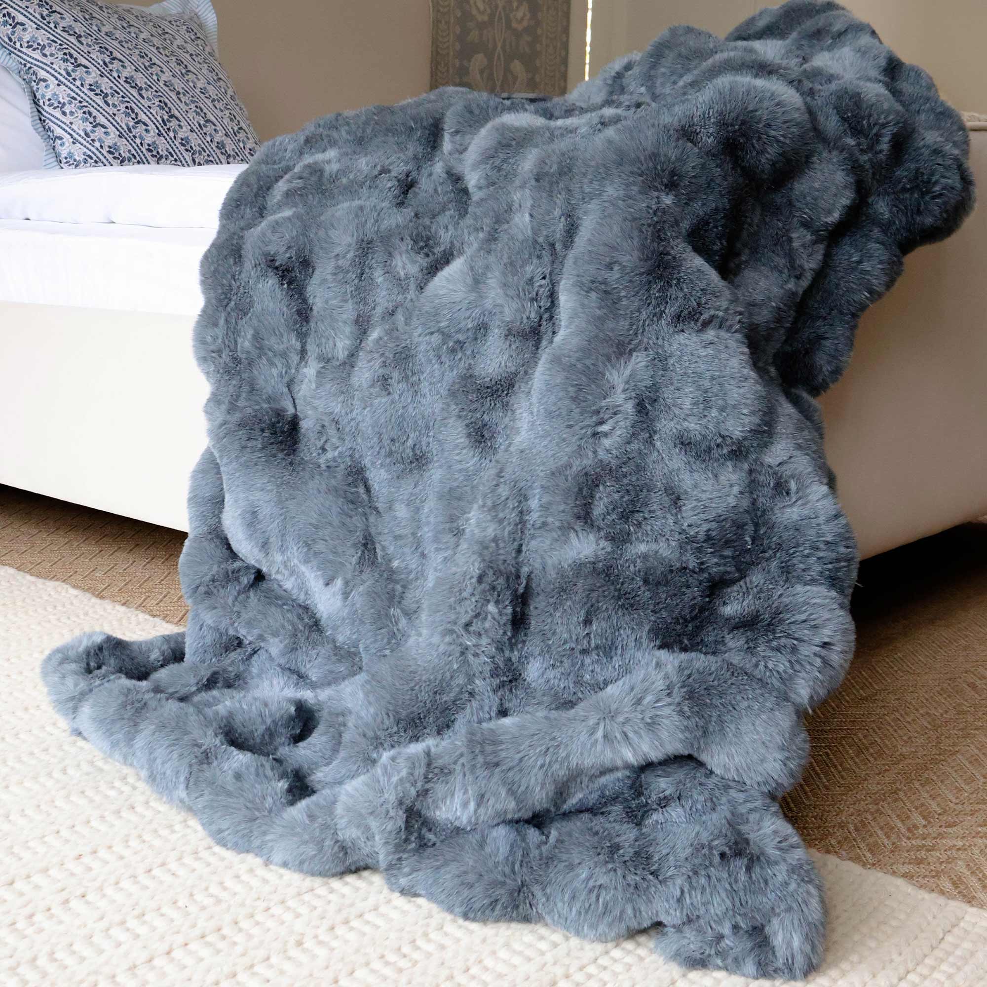 Slate Blue Faux Fur Throw
