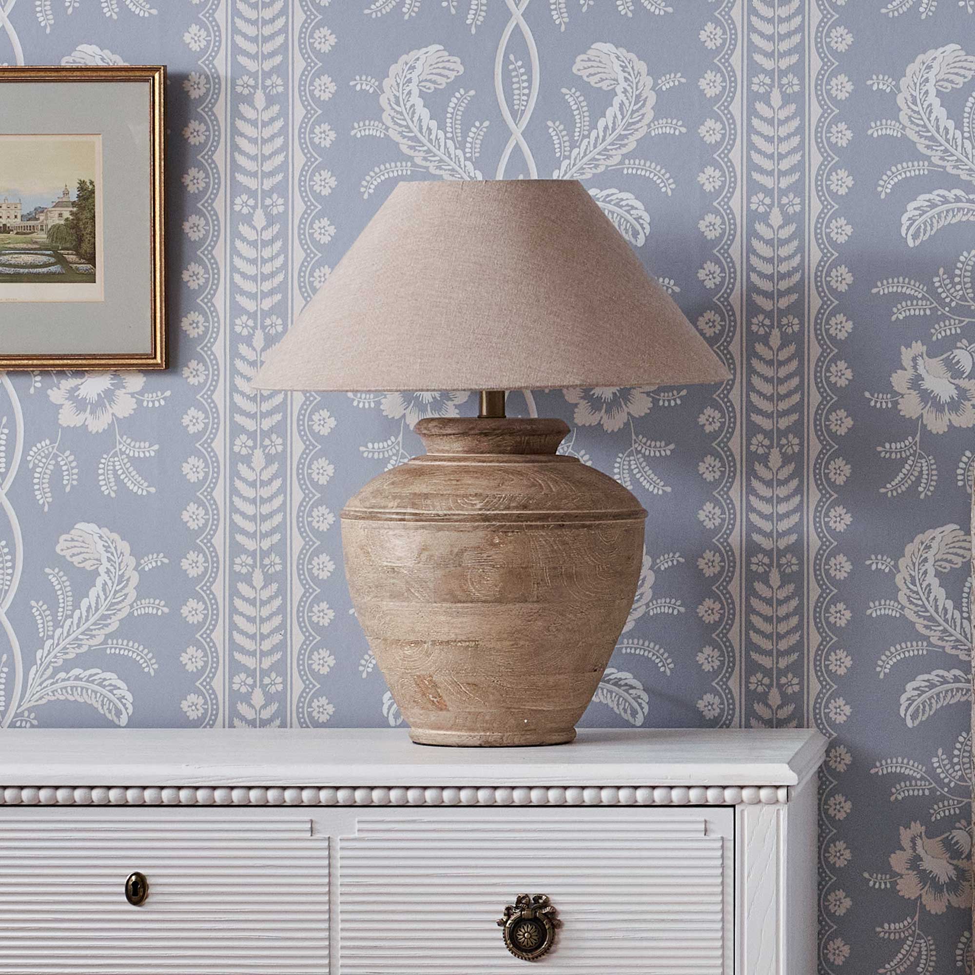 Brown Mango Wood Lamp With Beige Lampshade
