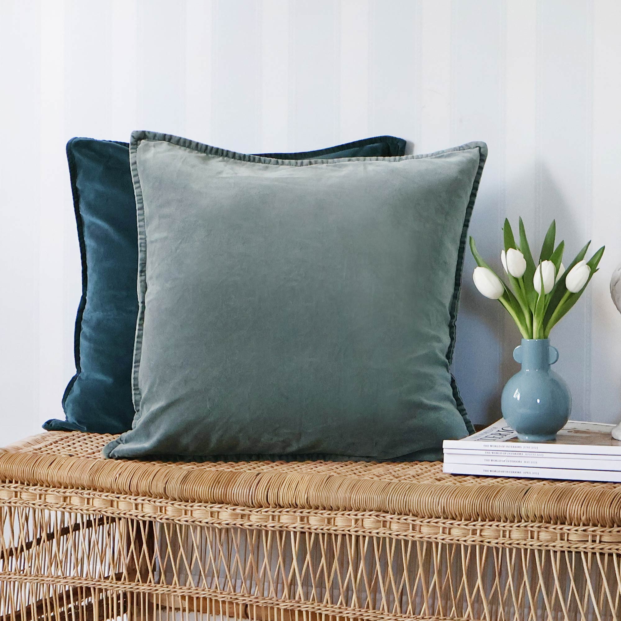 Mélange Velvet Cushion in Dusty Blue