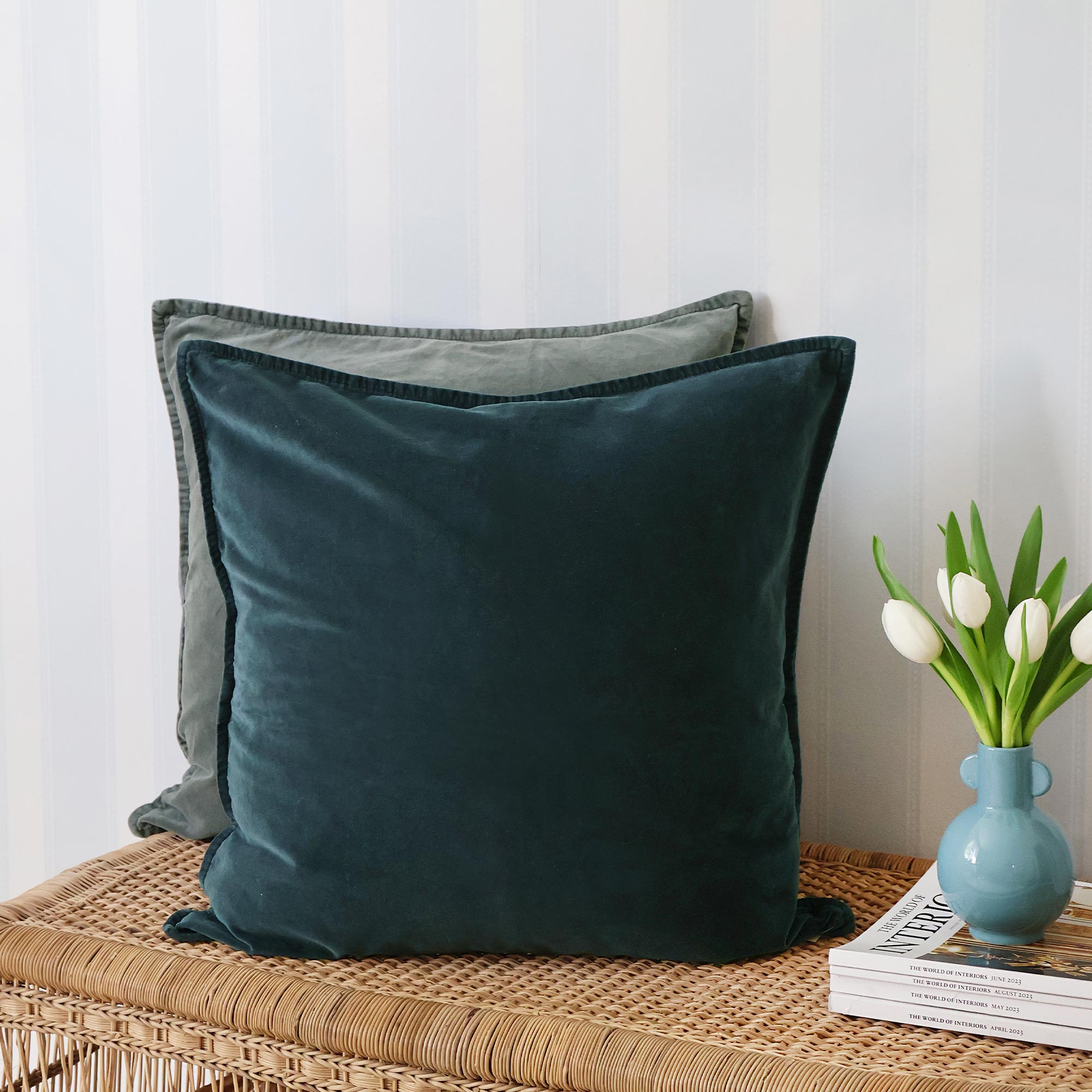 Mélange Velvet Cushion in Historic Blue