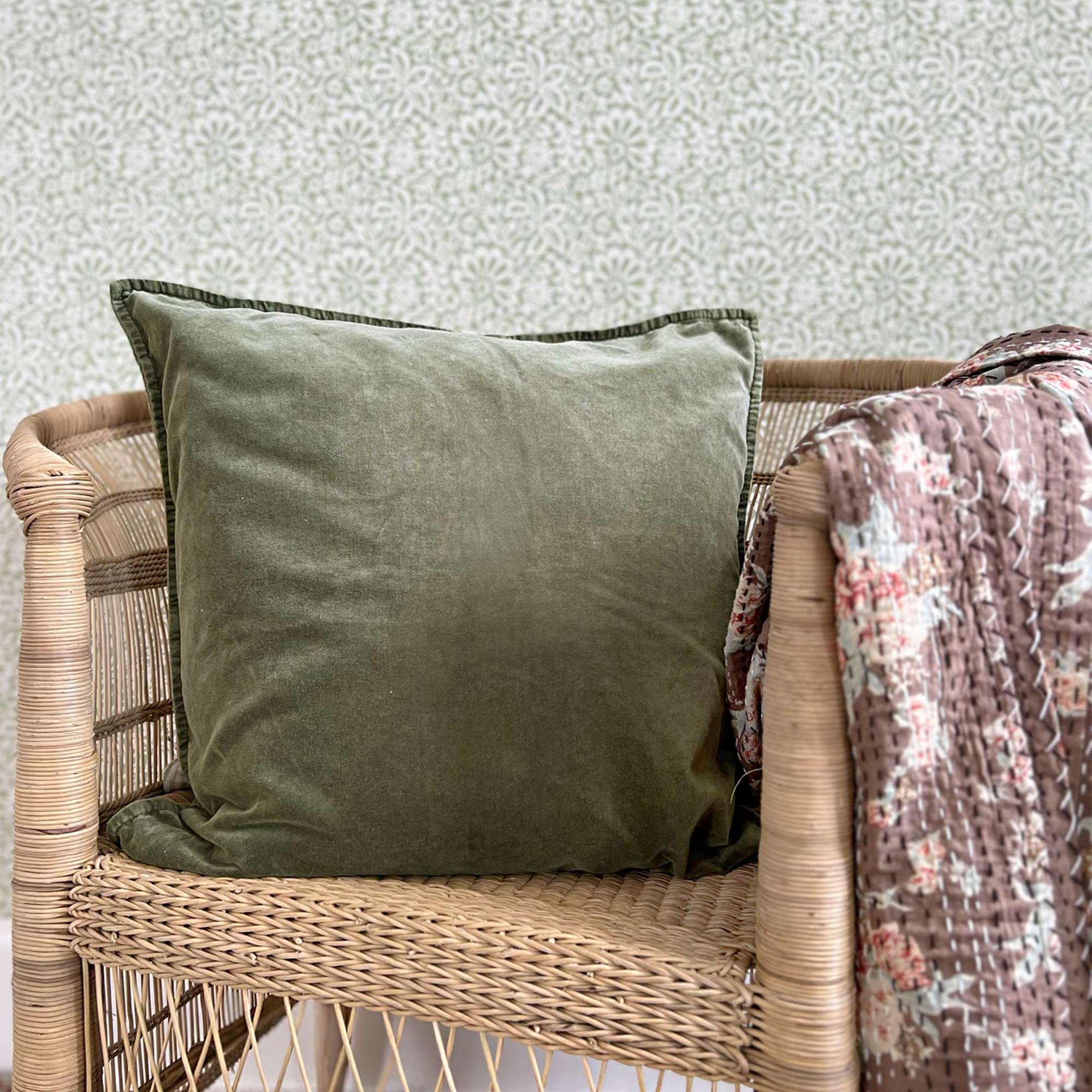 Mélange Velvet Cushion in Olive