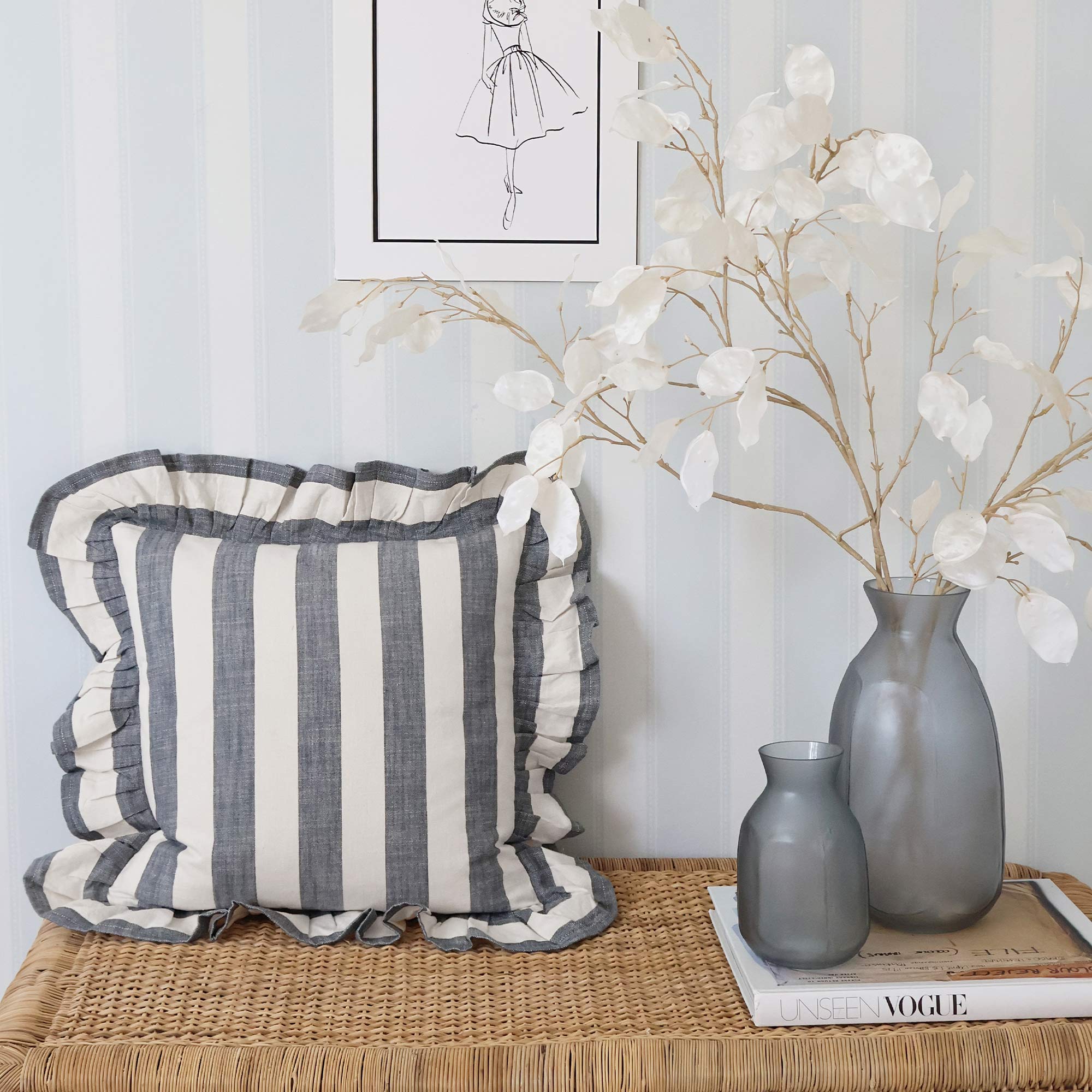 Miranda Blue Stripe Ruffle Cushion