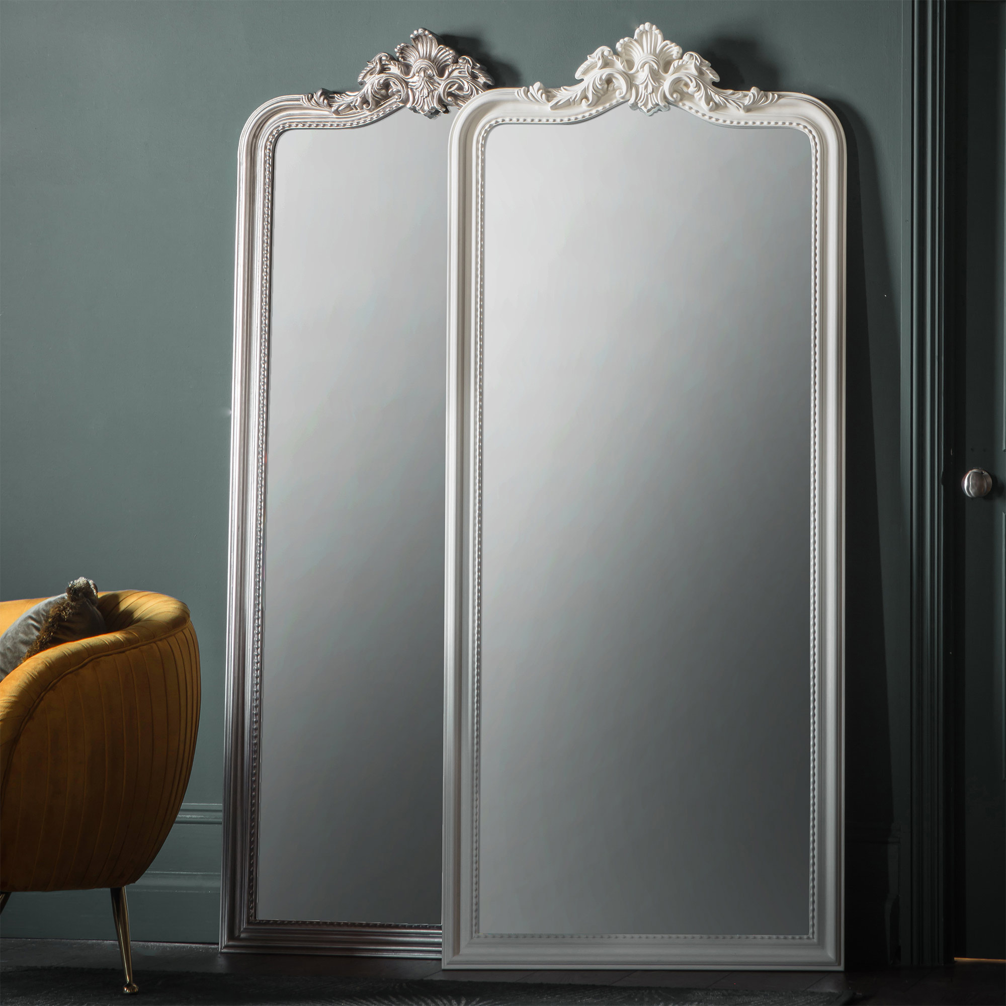 White Mirror with Acanthus Crest Detail
