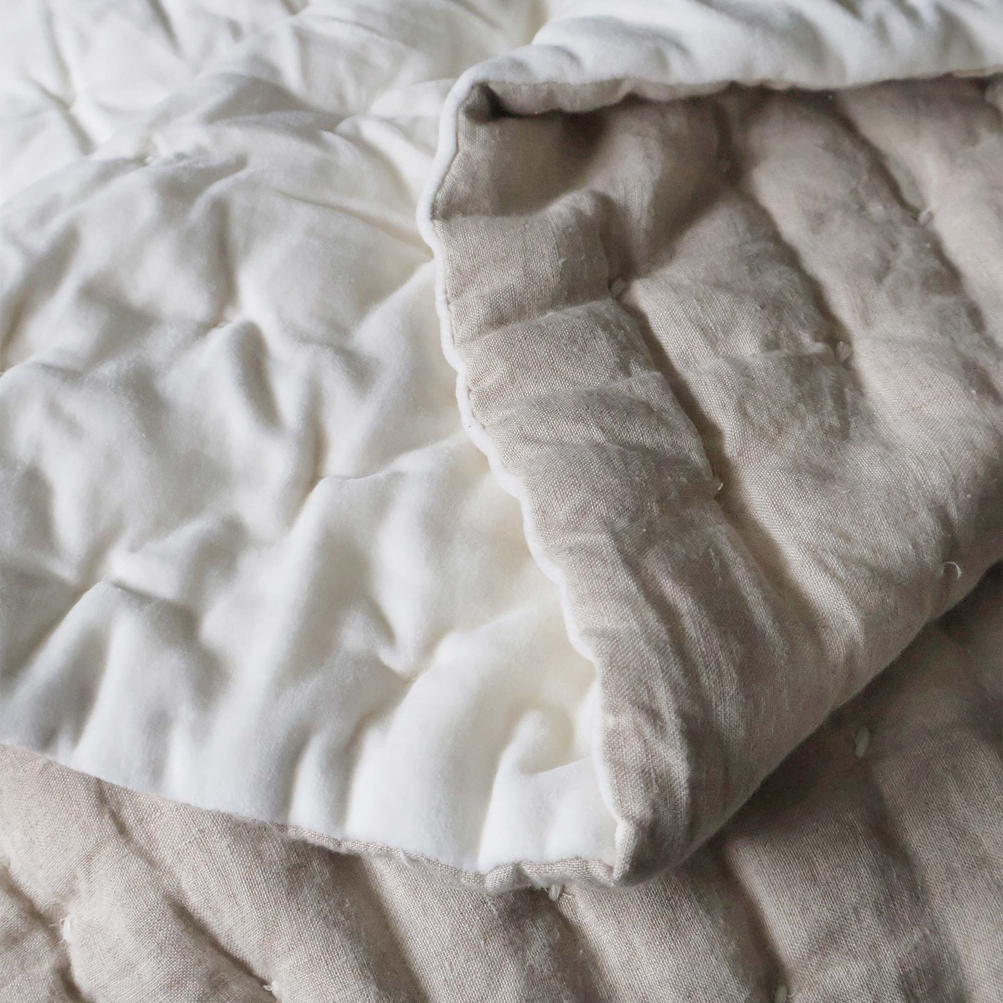 Soft Ivory Quilted Bedspread with Natural Reverse