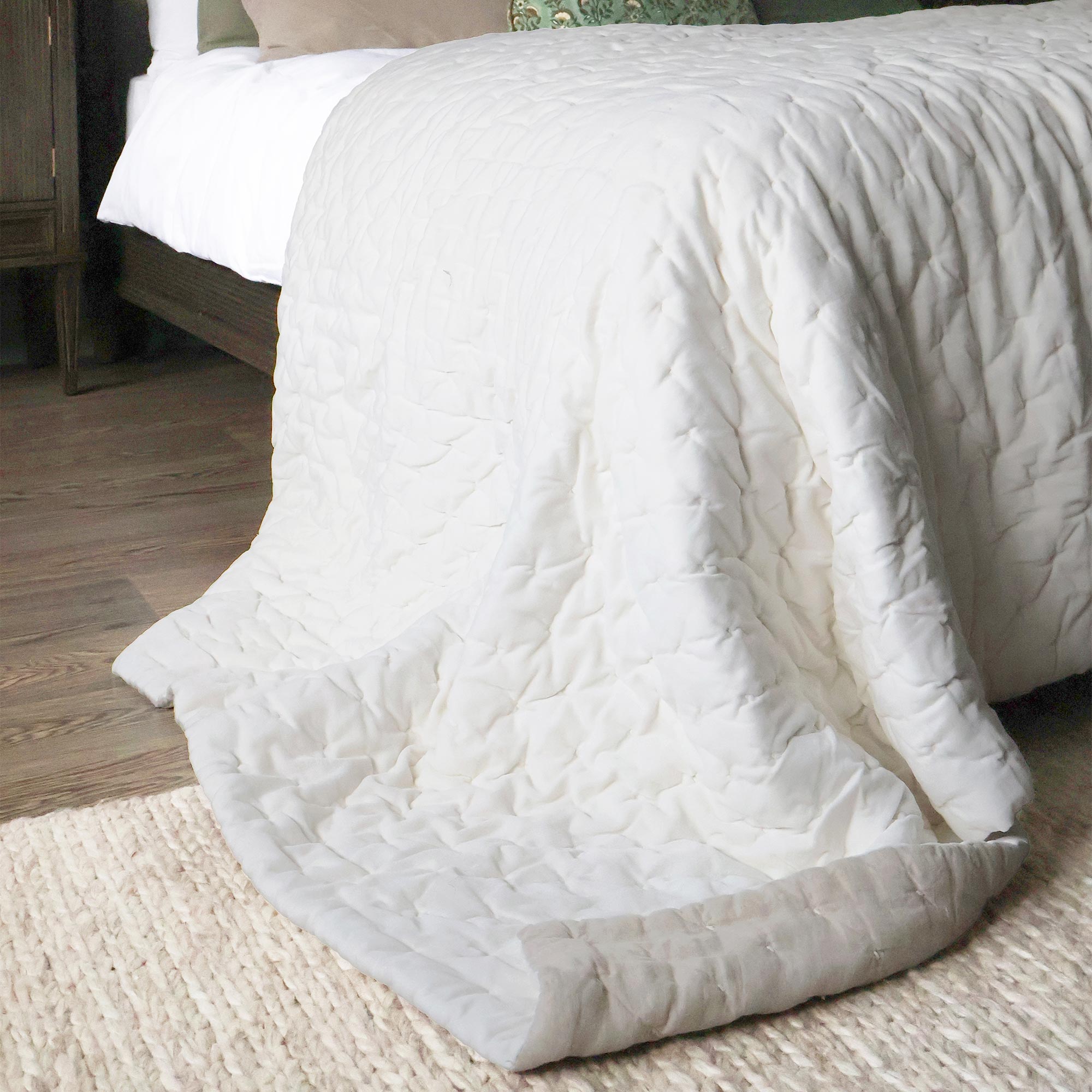 Oyster Pearl Cotton Velvet Quilted Bedspread