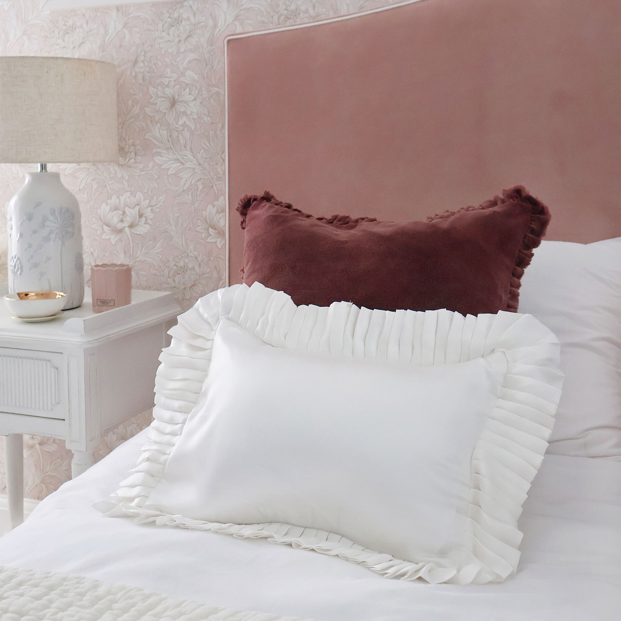Pair of Silk Pleat Bedroom Cushion Covers