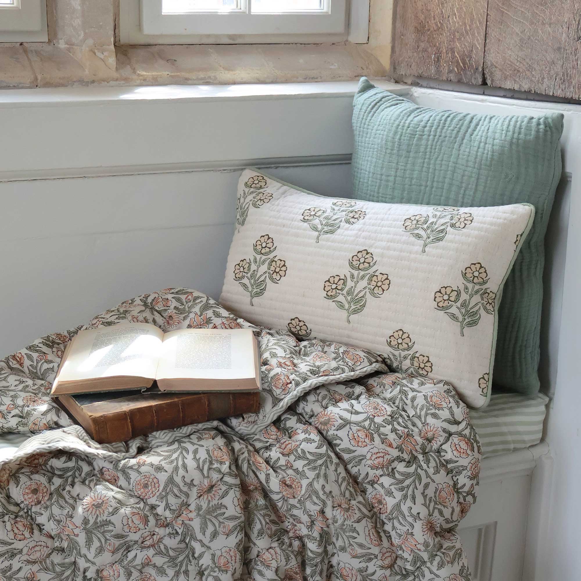 Pushpa Flowers Blockprint Vegan Cushion
