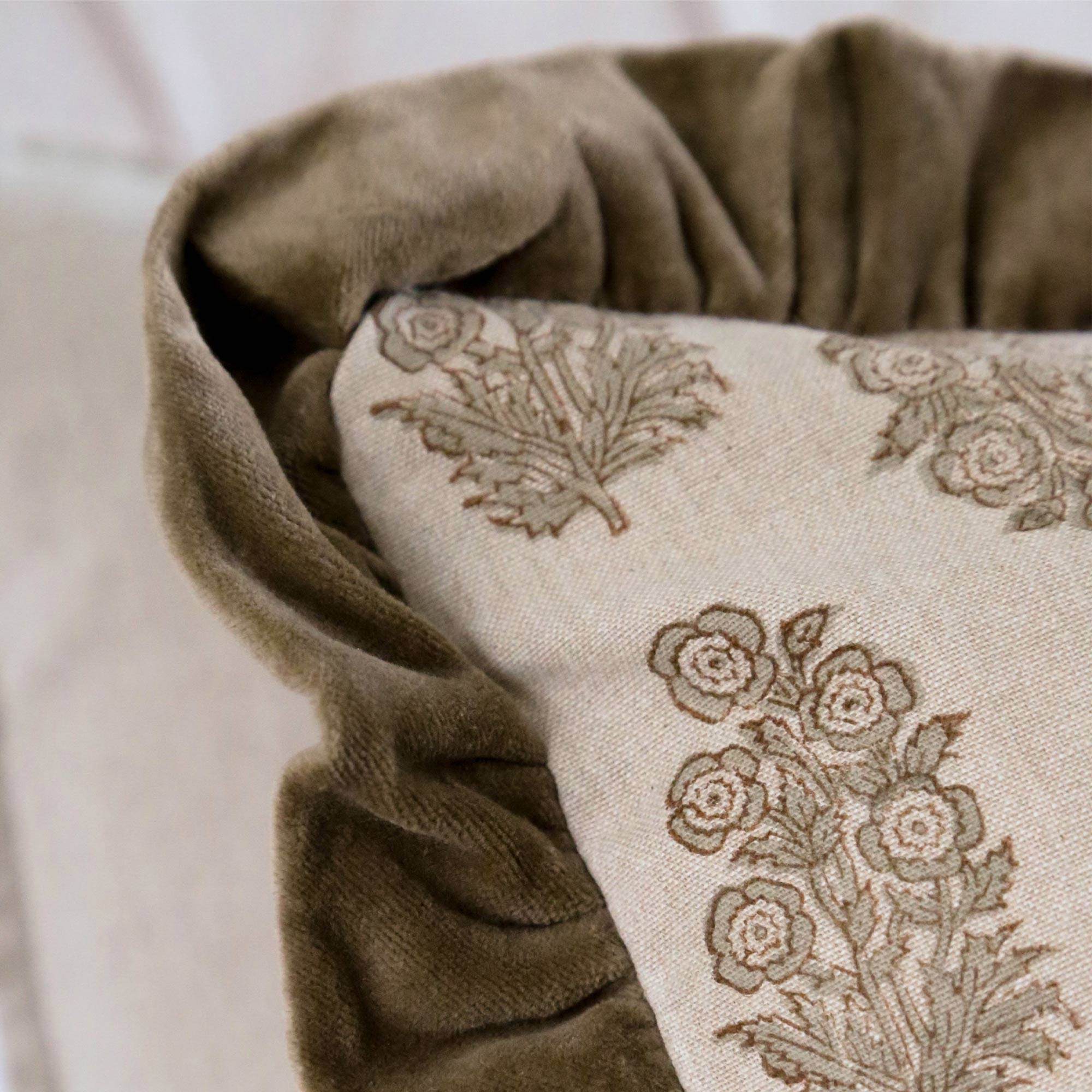 Harvest Handblock Ruffle Velvet Cushion