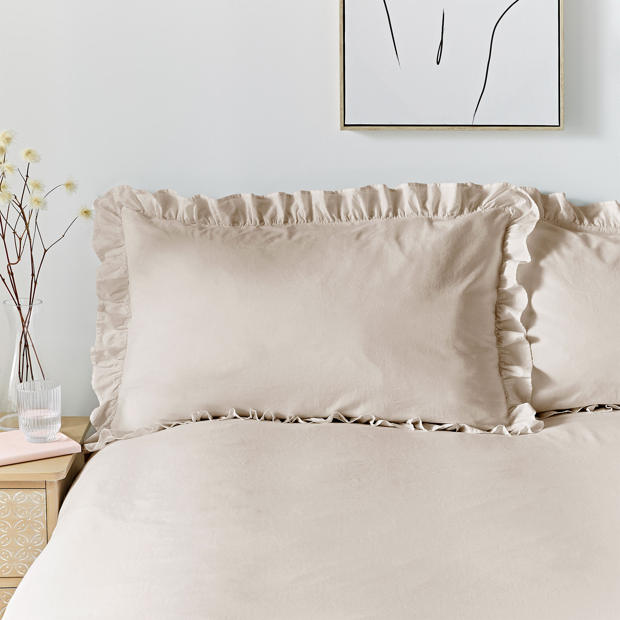 Romance Ruffle Cotton Bed Linen Set in Oatmeal
