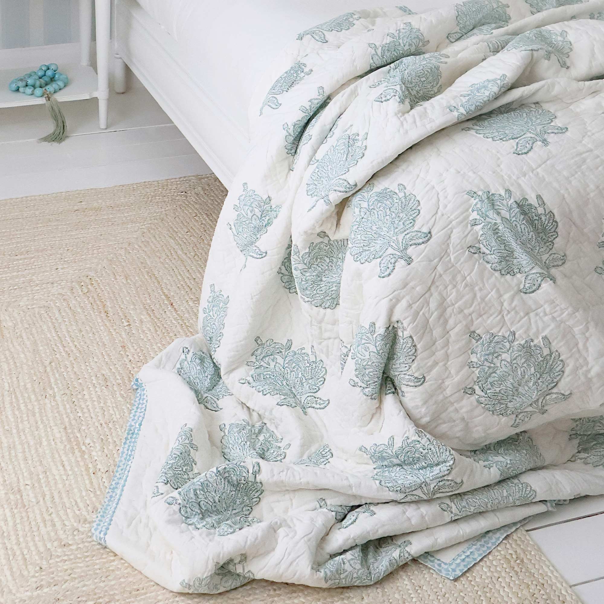 Indian Bed Quilt in Blue and White