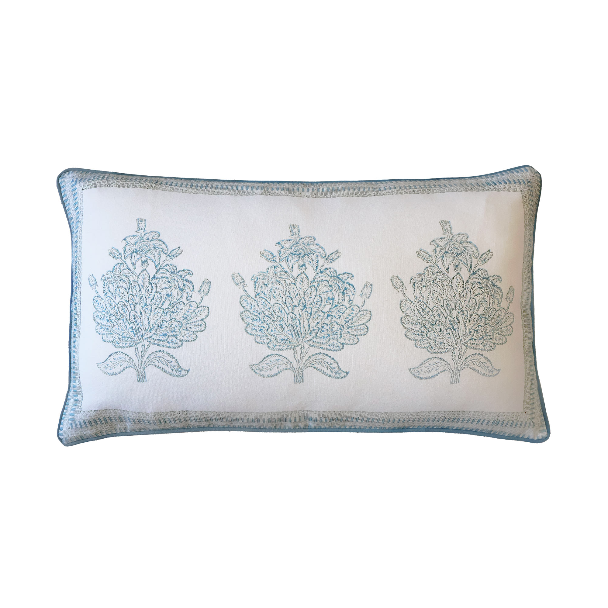  Handblocked Cushion with Blue Velvet Reverse
