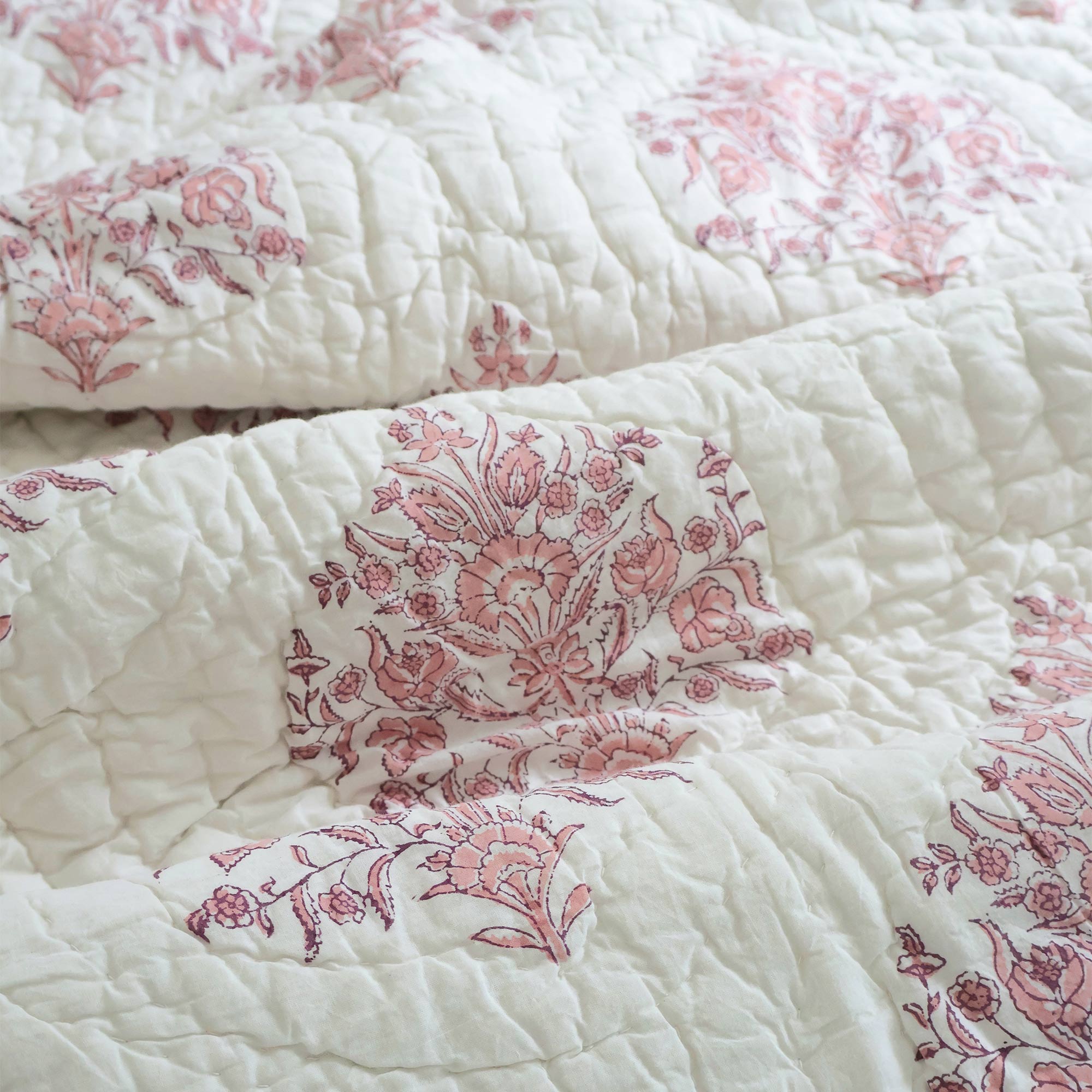Indian Bed Quilt in Pink, Berry and White
