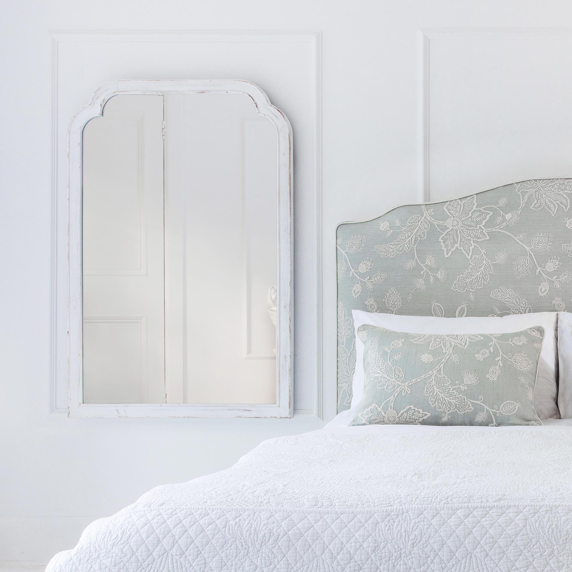 Distressed White Wall Wooden Bedroom Mirror