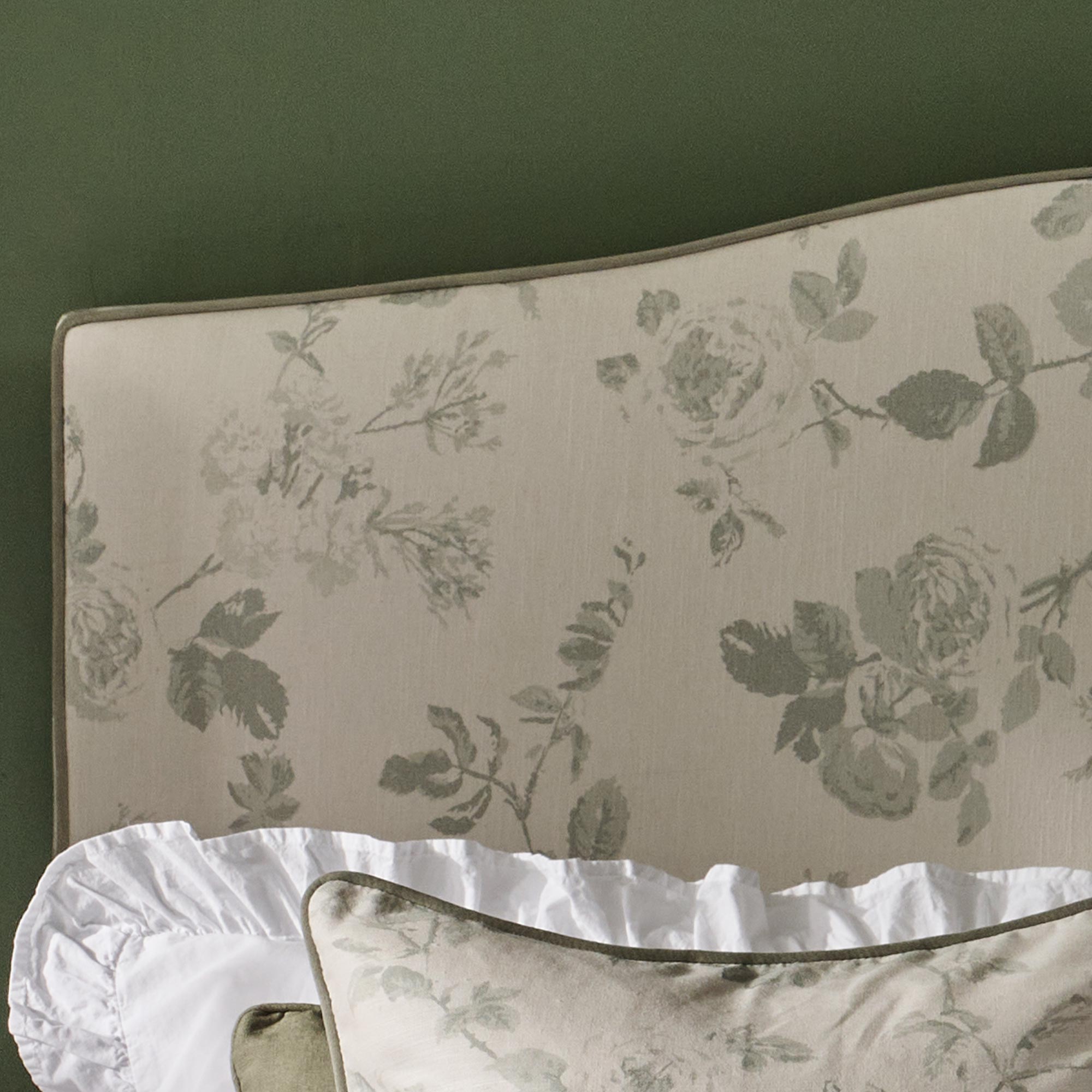Green and Beige Upholstered Bed 