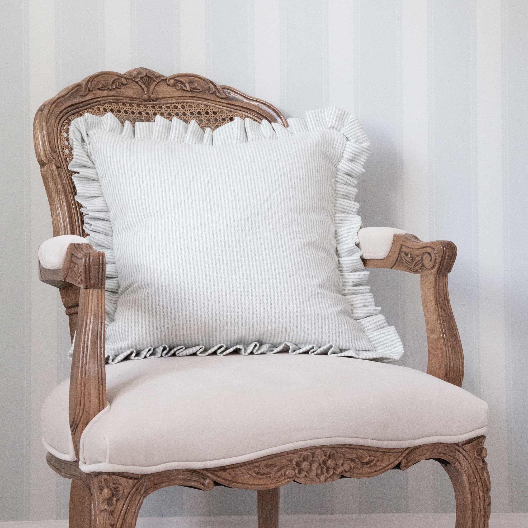 Sea Mist Stripe Ruffle Cushion